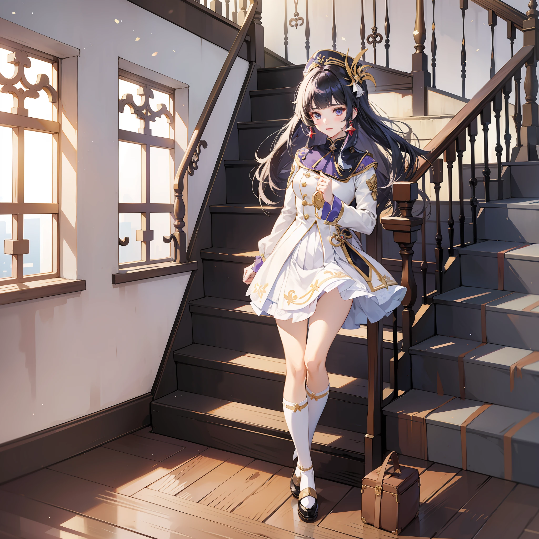 Anime Girl, Down the Stairs, White Skirt, From Girl Front, Girl Front CG, Fine Details, Girl Front, Girl Front Style, Ayaka Genshin Impact, Visual Novel CG, Popular on CGstation