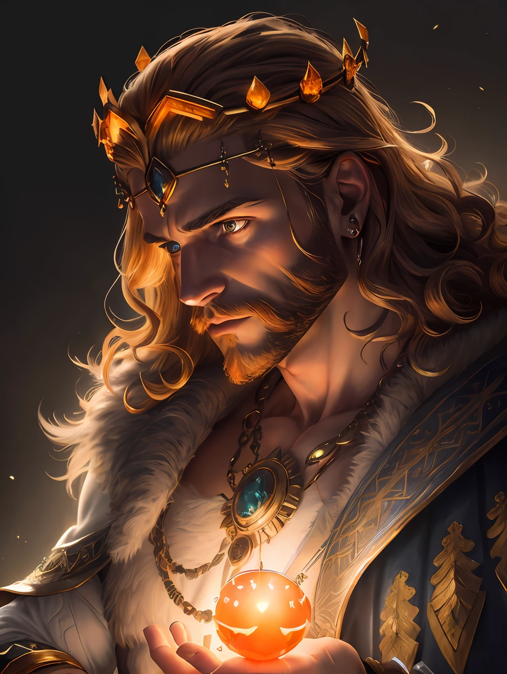 (Highest quality:1.3), A close up photo of Apollo God of beauty with a crown around his head (glowing orange crown:1.2) (in head:1.2), insanely handsome, fantasy art, perfect image, profile picture 1024px, greek and templar aesthetics, adorned with precious gems, cg artist, ultra detailed portrait, struggling to remain relevant in age-old battles, mysterious (light hairy man:1.2), realistic motion action photo, (((hdr))), hyperdetailed, cinematic, cool lights, intricate details, muscle, looking to the viewer, perspective view, UHD, 64k, unreal.(highly detailed skin), (detailed face), detailed background, dark lighting, twilight lighting, volumetric lighting, intricate details, UHD