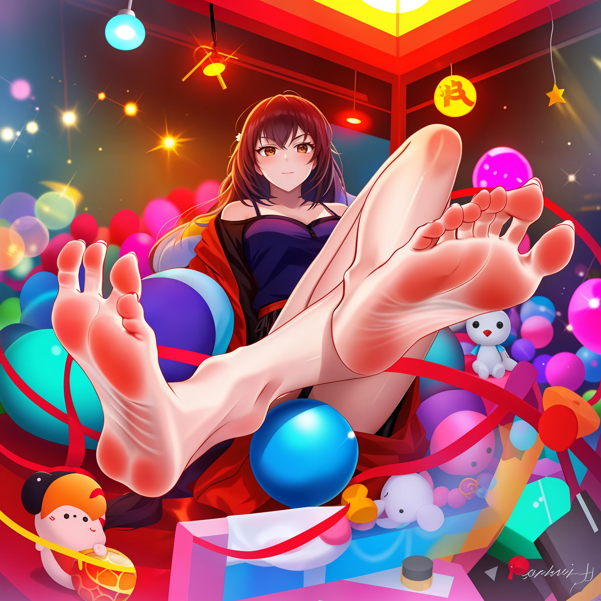 1girl, (crane game), feet, toes, a pair of feet