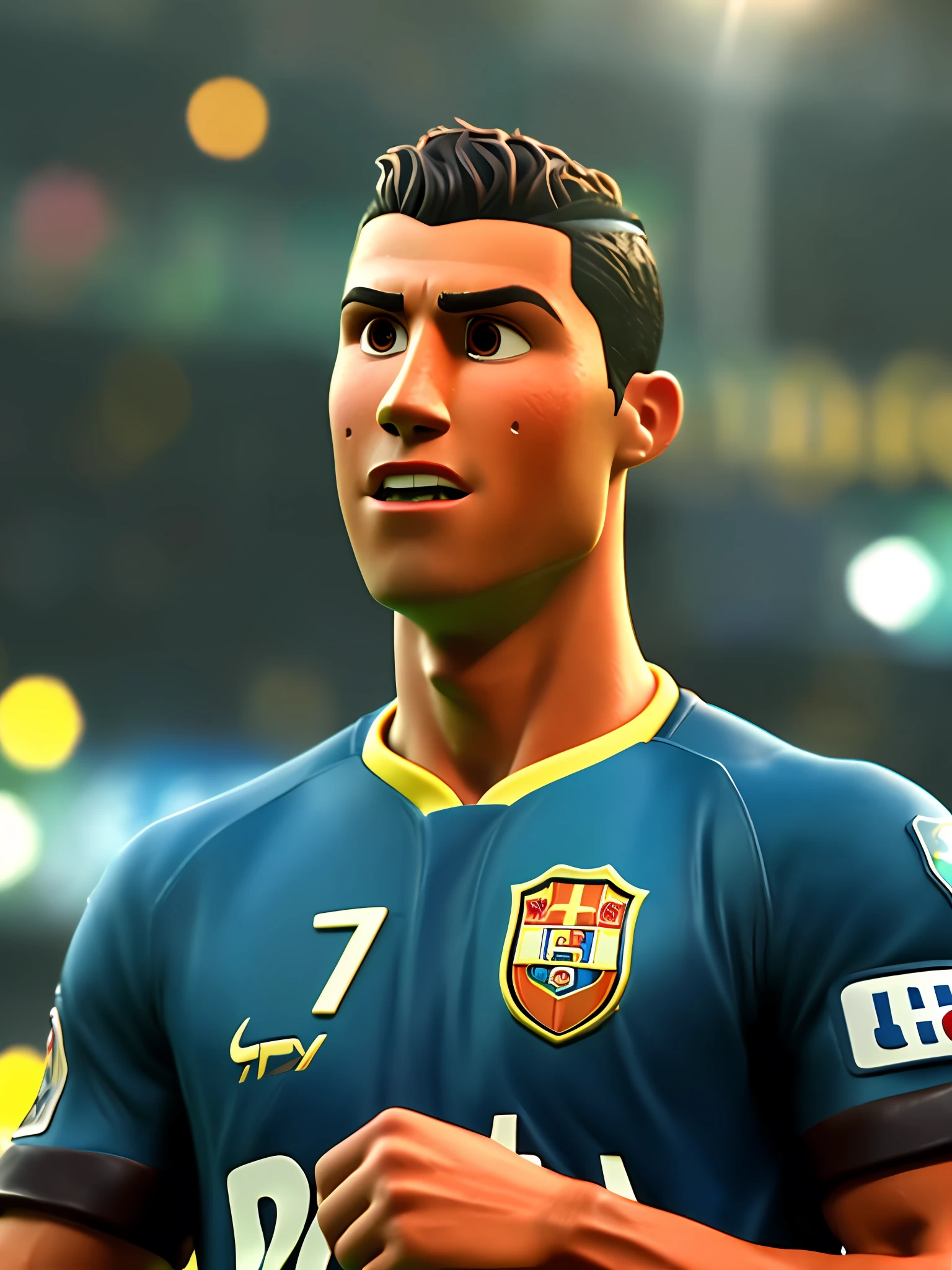 Cristiano Ronaldo, (pixar style) (masterpiece:1.2) (bokeh) (best quality) (detailed leather) (detailed texture) (8k) (claymation) (cinematic lighting) (sharp focus)