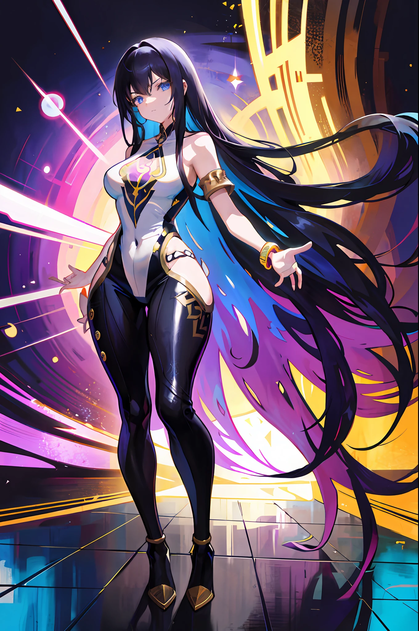 ::Kennedy and Daniel Sampere::2.0 Anime Gacha illustration style, tatoon style, comic book style, , beautiful woman with ultra detailed long hair and in various full-body attack poses, (beautiful and clear background: 1.2),futuristic costume, super detailed circular metals Clinging to arms and pants, fantastic paintings, graffiti style, flowers, highly detailed eyes, a t-shirt or dress with a pink blouse underneath,  With both fists in fighting position, and bracelets, fighting an enemy, with long black hair, stained glass color, outside, vibrant, Alphonse Mucha style, fantastic paintings by Joe Madureira, high quality, art, beautiful woman with long white hair, freedom, soul, digital illustration, comic style, perfect anatomy, centered, approaching perfection, dynamic, highly detailed, HDR colors