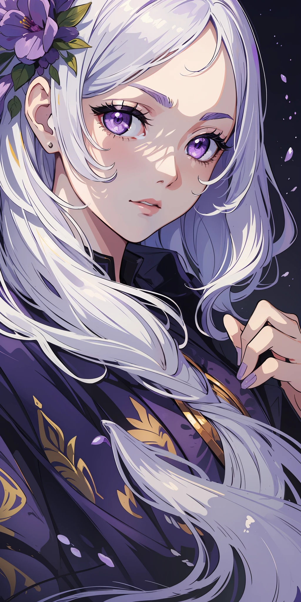 (masterpiece: 1.2, best quality), (beautiful finely detailed eyes: 1.2), (extremely detailed CG unit 8k wallpaper, masterpiece, best quality, ultra-detailed, best shadow), (detailed background), (beautiful detailed face, beautiful detailed eyes), High contrast, (best lighting, an extremely delicate and beautiful),1girl,((splashes of colored paint on transparent background, dulux,)), dynamic angle, beautiful detailed brightness, whole body,  cowboy shot, white hair, (eyes+purple:1.3),