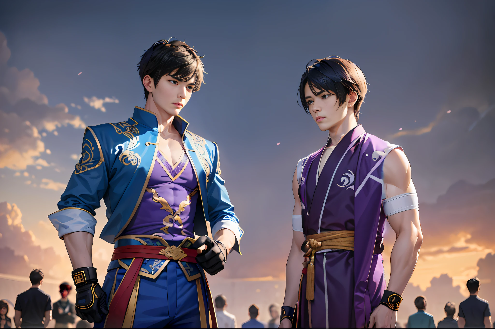 Wearing a purple martial arts robe