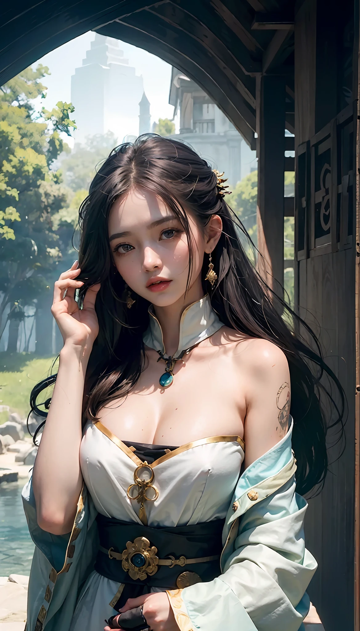 (1girl:1.3),solo,__body-parts__,
official art, unity 8k wallpaper, ultra detailed, beautiful and aesthetic, beautiful, masterpiece, best quality,Fantastical Atmosphere, Calming Palette, Tranquil Mood, Soft Shading,
Miko priestess, charm spell, talisman familiar, shrine maiden duties,