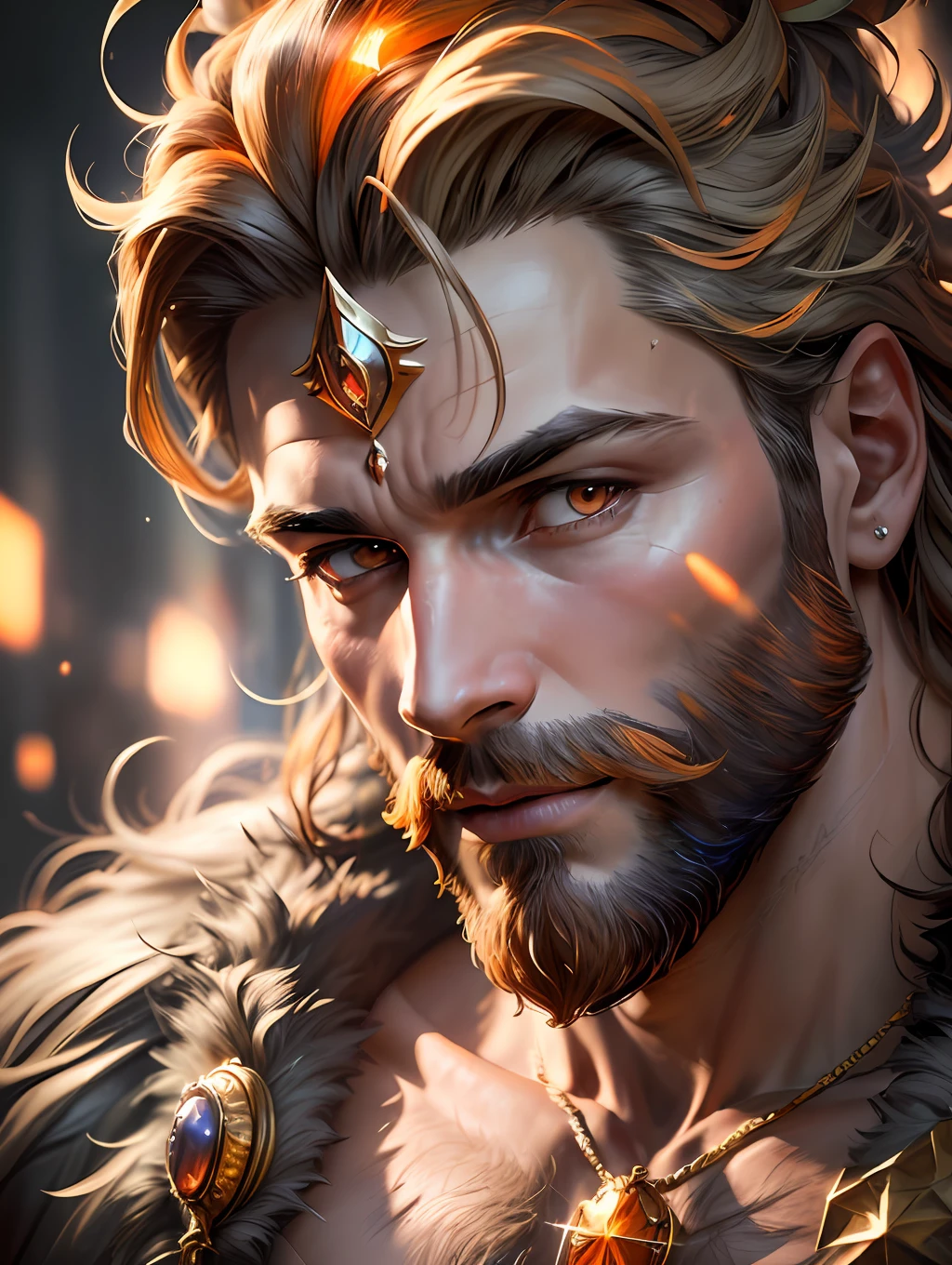 (Highest quality:1.3), A close up photo of Apollo God of beauty with a crown around his head (glowing orange crown:1.2) (in head:1.2), insanely handsome, fantasy art, perfect image, front picture 1024px, aerial photo, greek and templar aesthetics, adorned with precious gems, cg artist, ultra detailed portrait, struggling to remain relevant in age-old battles, mysterious (light hairy man:1.2), realistic motion action photo, (((hdr))), hyperdetailed, cinematic, cool lights, intricate details, muscle, looking to the viewer, perspective view, UHD, 64k, unreal.(highly detailed skin),  (detailed face), detailed background, dark lighting, twilight lighting, volumetric lighting,  intricate details, UHD