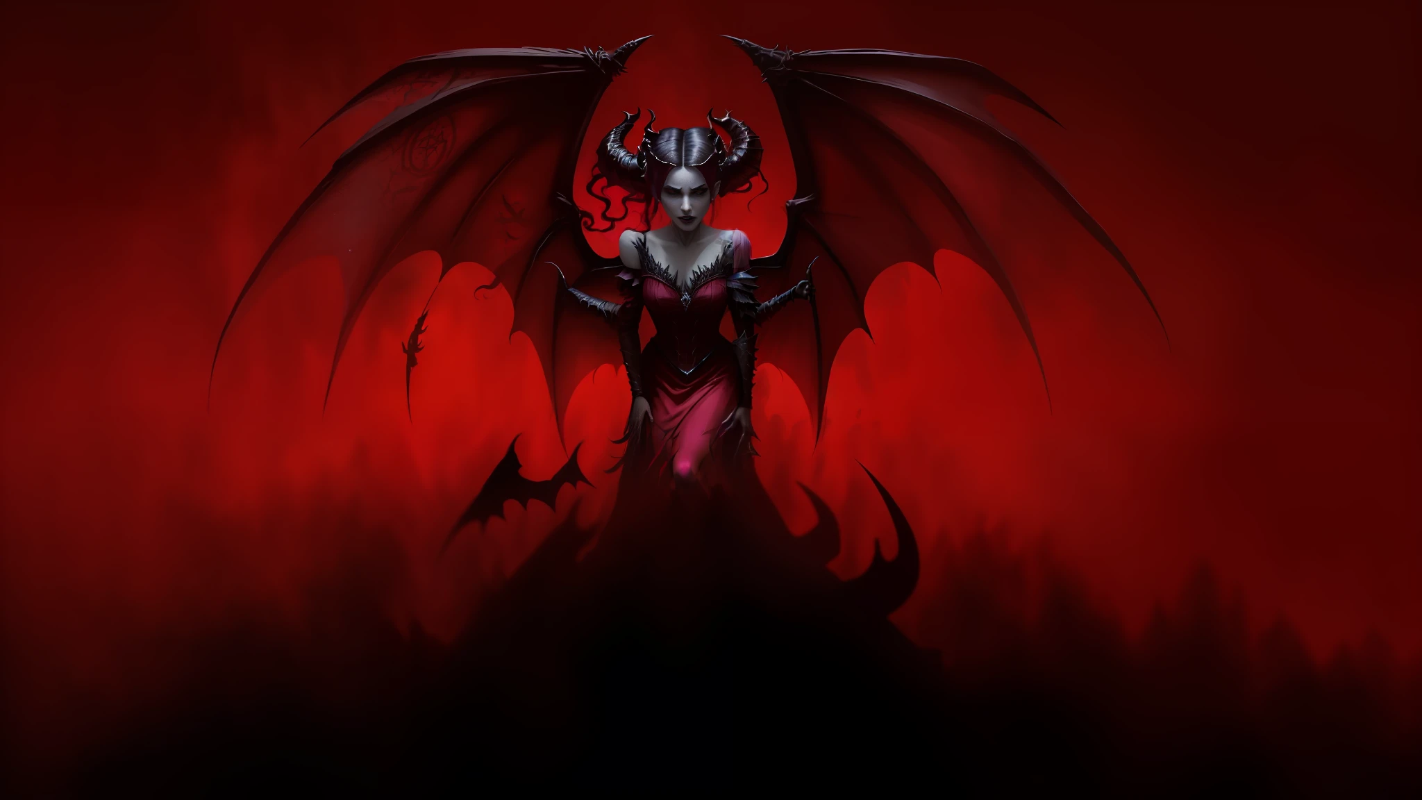 a demonic demon with wings and a demon face on a red background, diablo 4 lilith, diablo 4 queen, succubus | medieval, beautiful elegant demon queen, demoness, queen of hell, succubus, queen of darkness, demon woman, villainess has black angel wings, with hellish devil wings, the devil in hell as a dragon, raven winged female vampire