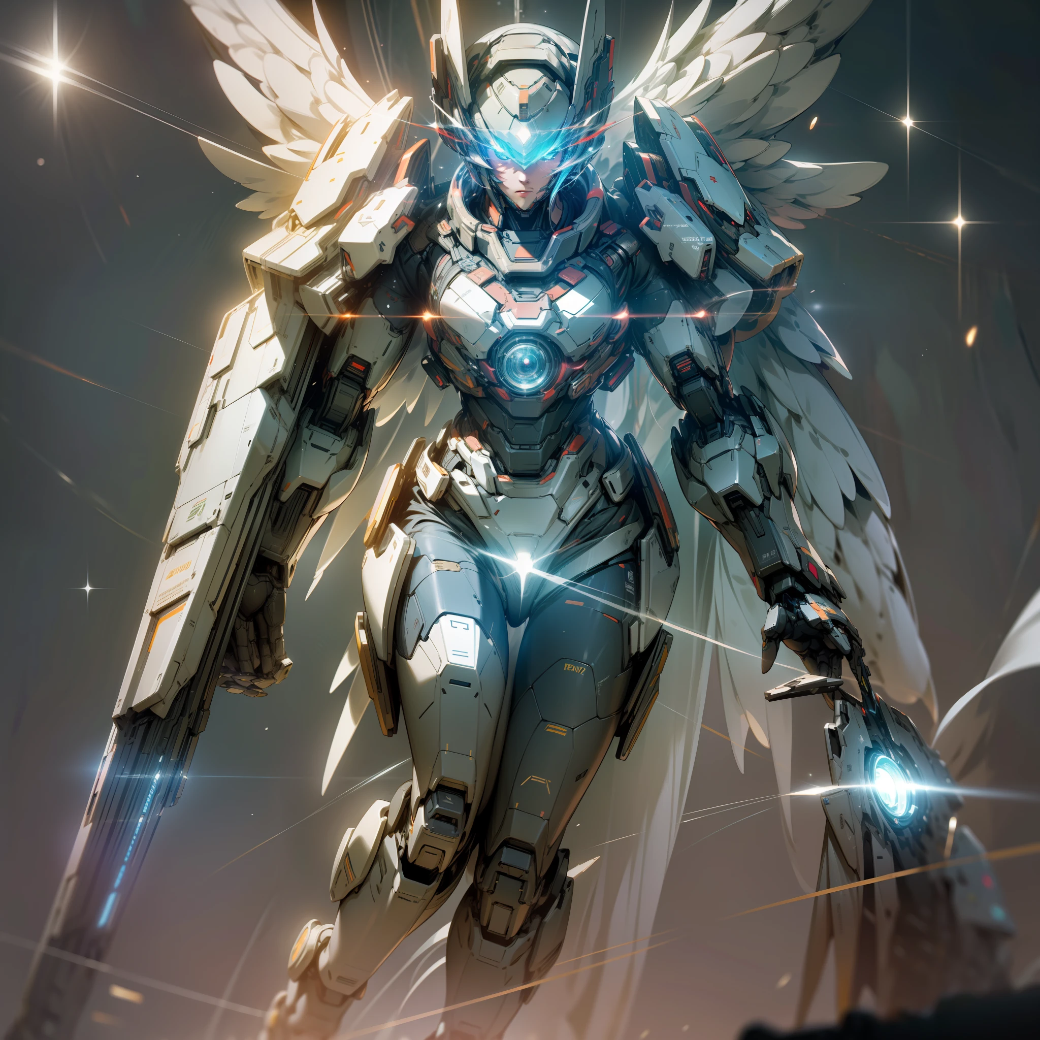((Best quality)), ((masterpiece)), (highly detailed:1.3), 3D, beautiful, (cyberpunk:1.2), in space, nebula, holding_weapon, (1Female mecha:1.3), facing the viewer, glowing eyes, full body, (flying, swooping down, dynamic, motion blur: 1.4), (huge mecha wings: 1.6), looking up, glowing_eyes, mecha, panorama, background is earth, nebula, space, particles, reality, HDR (High Dynamic Range), Ray Tracing, NVIDIA RTX, Super Resolution, Unreal 5, Subsurface Scattering, PBR Texturing, Post Processing, Anisotropic Filtering, Depth of Field, Maximum Clarity and Clarity, Multilayer Textures, Albedo and Specular map, Surface shading, accurate simulation of light-material interaction, perfect proportion, Octane Render, two-tone lighting, large aperture, low ISO, white balance, rule of thirds, 8K RAW, efficient sub-pixel, sub-pixel convolution, --auto --s2