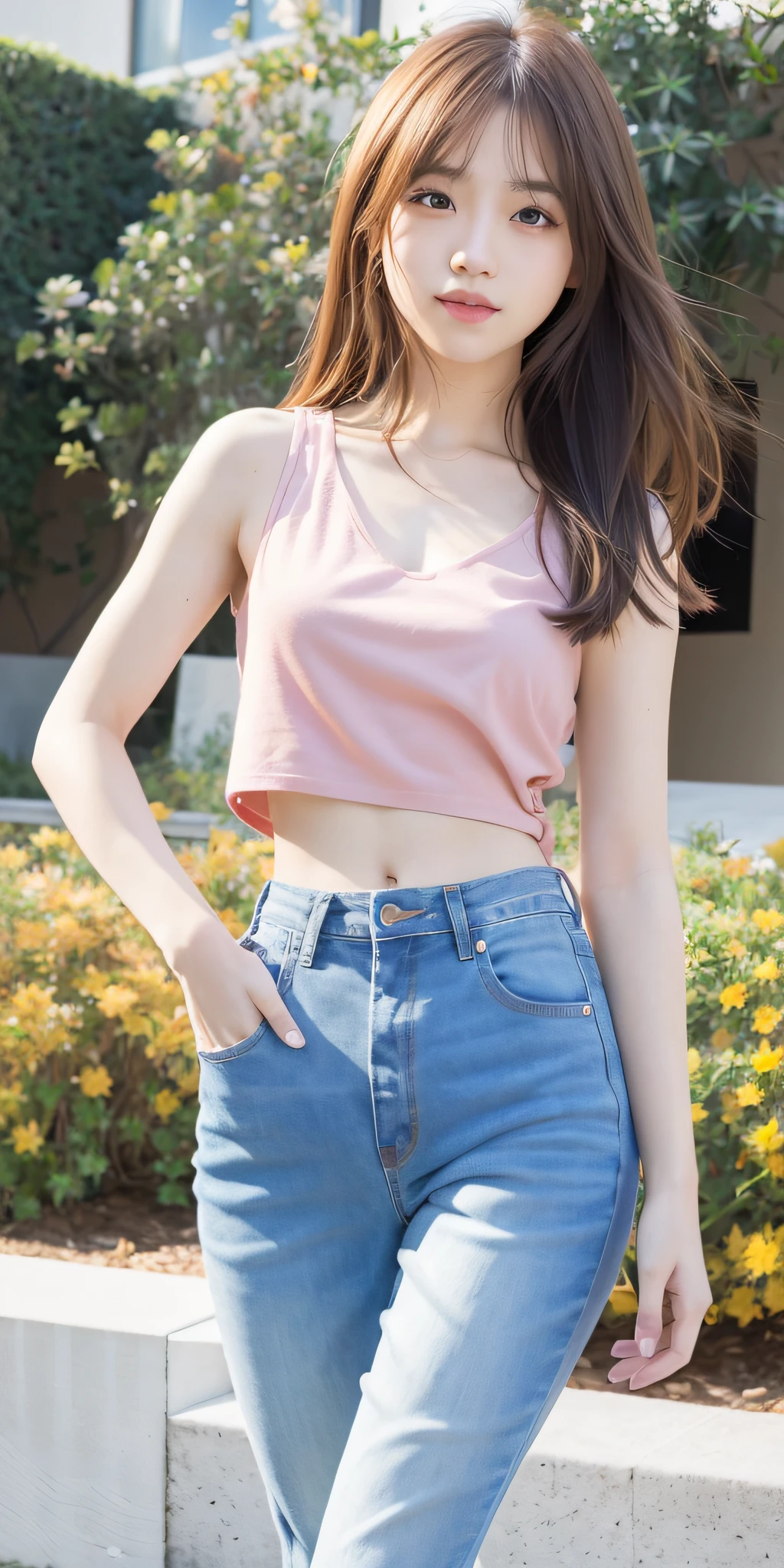 mix4, 20d, Solo, long_hair, Nanase Nishino, Haruka Kaki, Parker, Jeans, (8K, RAW photography, best quality, masterpiece:1.2), (Realistic, Photorealistic:1.37), Professional Lighting, Photon Mapping, Radiosity, Physically Based Rendering