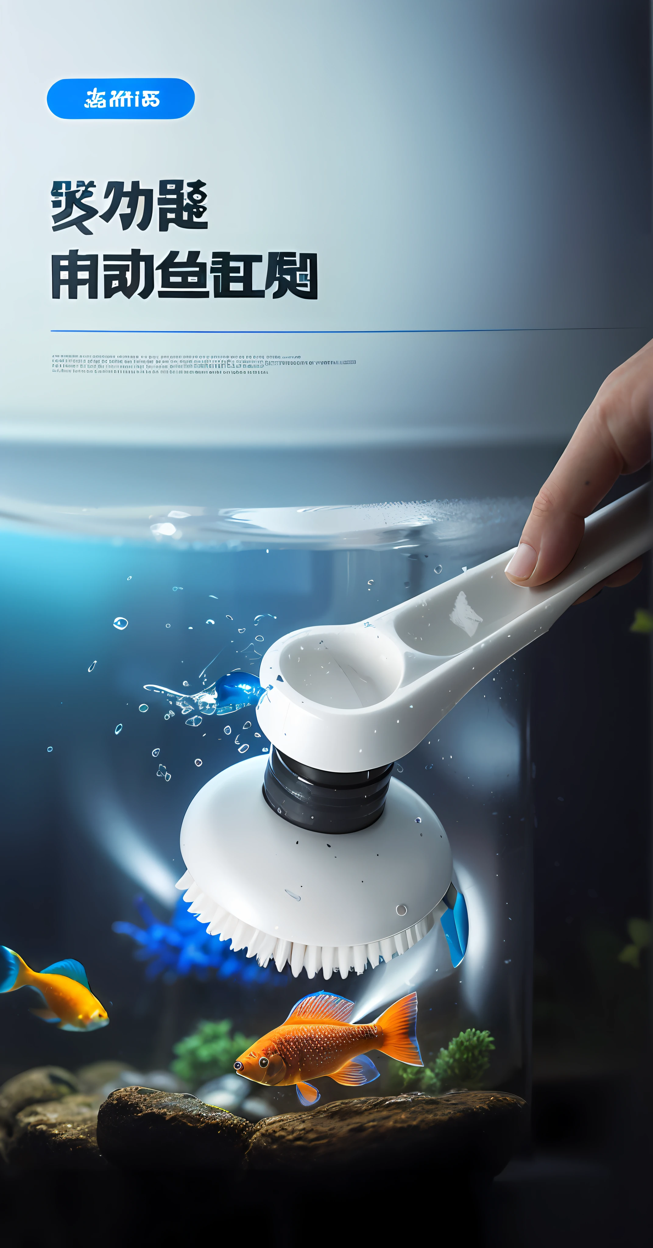 someone is using a brush to clean a fish tank, photorealistic illustration, detailed picture, spray brush, hyperrealistic illustration, ultrarealistic illustration, clean digital render, sleek waterproof design, expresive brush, high quality topical render, clean concept art, product design render, realistic illustration, ultra realistic illustration, clean 3 d render, sleek cool waterproof design, true realistic image