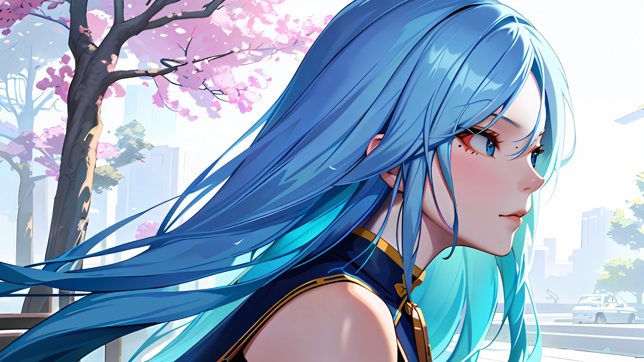 a close up of a woman with long blue hair sitting on a bench, inspired by Yanjun Cheng, ross tran 8 k, artwork in the style of guweiz, in the style of ross tran, ig model | artgerm, inspired by Ross Tran, by Yanjun Cheng, trending on cgstation, guweiz on artstation pixiv