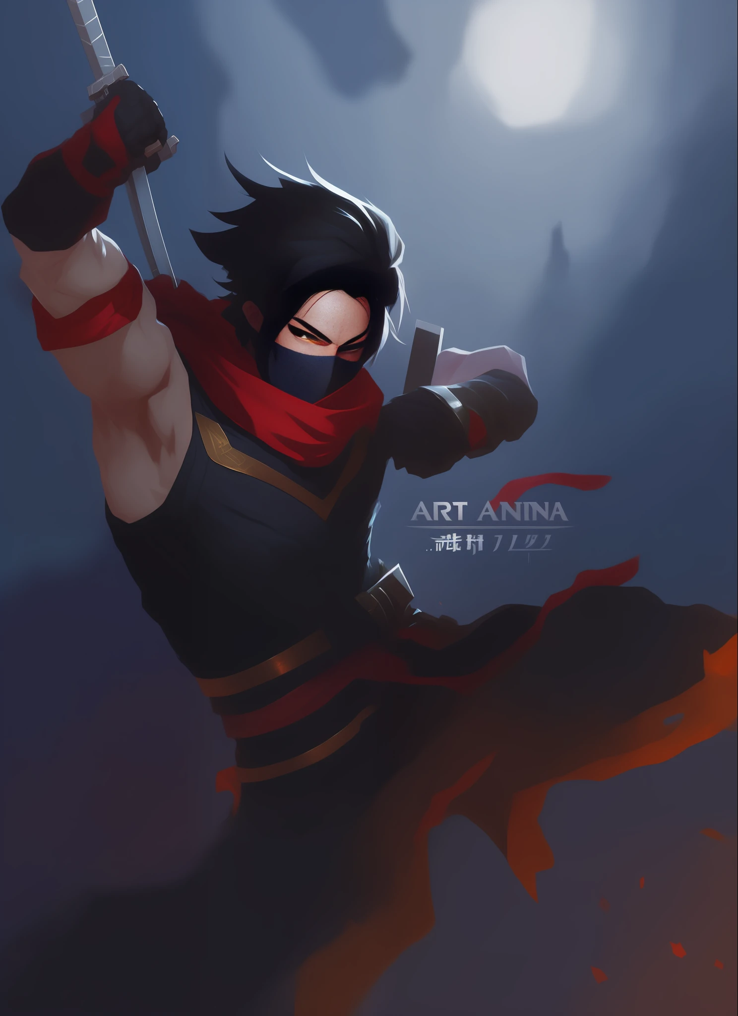 a drawing of a man in a ninja outfit holding a sword, jett from valorant, artgerm and atey ghailan, hero 2 d fanart artsation, trigger anime artstyle, badass pose, style artgerm, unknown artstyle, style of artgerm, g liulian art style, mk ninja, painted in the style arcane