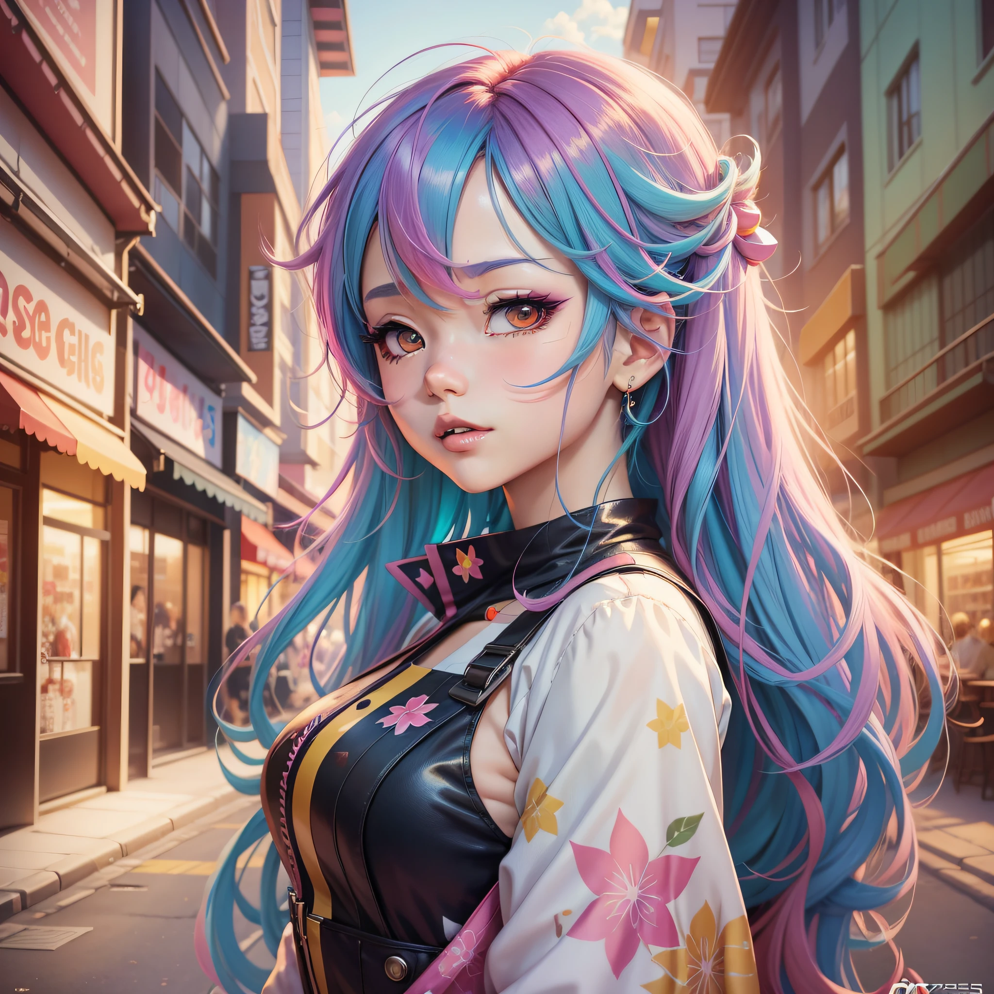 anime girl with colorful hair and a colorful dress, rossdraws pastel vibrant, rossdraws cartoon vibrant, anime style 4 k, beautiful anime portrait, artgerm colorful!!!, ! dream artgerm, beautiful anime girl, anime styled digital art, anime art wallpaper 4k, anime art wallpaper 4 k, digital anime art, extremely detailed artgerm