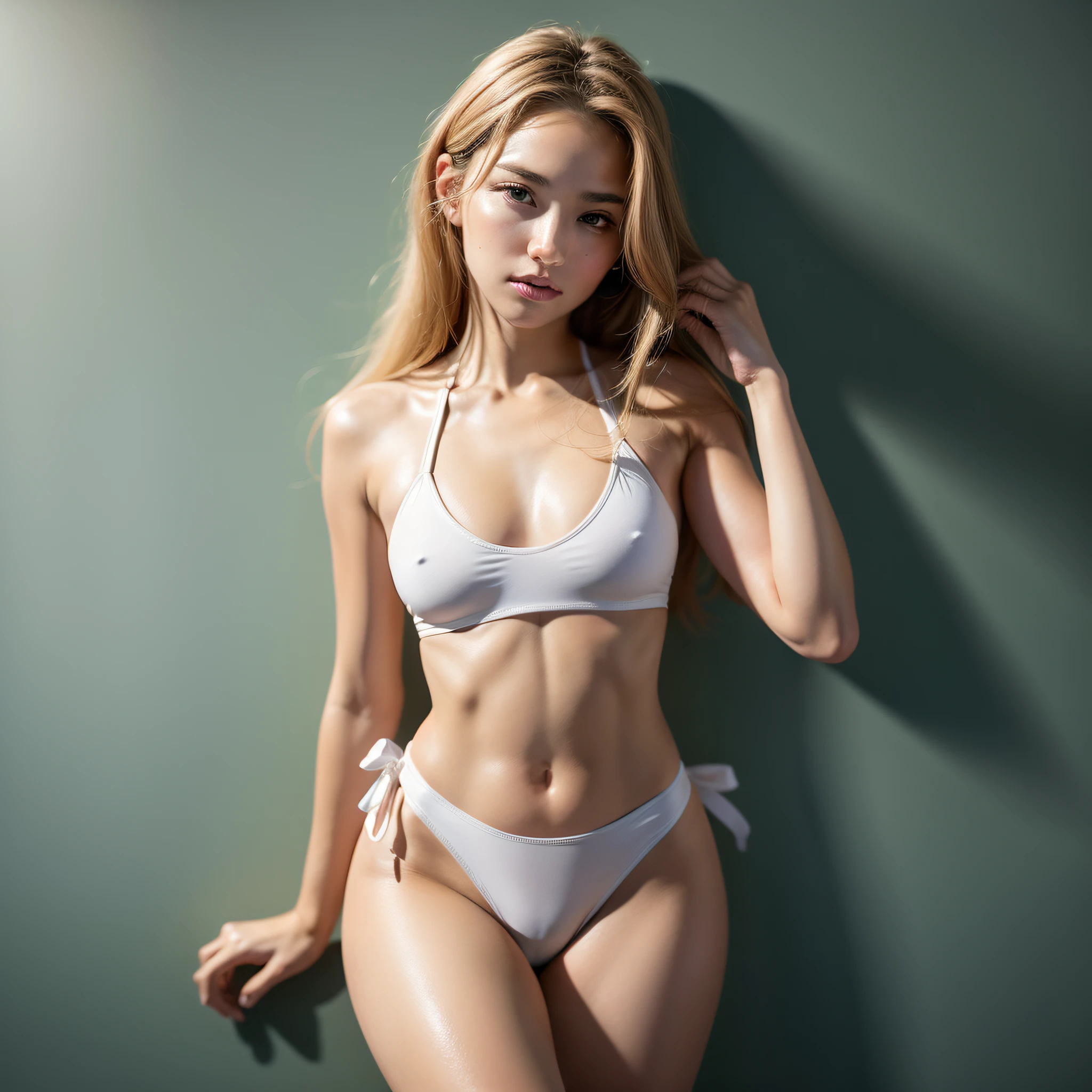 Highly detailed, ultra-detailed, high resolution, highly detailed, beautiful detailed girl, highly detailed eyes and face, beautiful detailed eyes, face lights, movie lighting, (puffy eyes))), -yeld giposing for a photo (staring at the viewer), (wearing a white swimsuit: 1.3), fine hands, 4K, high resolution, masterpiece, top quality, head: 1.3, ((Hasselblad photo)), fine-grained skin Sharp focus, collarbone, soft lighting, [:( detailed face: 1.2):0.2], ((pool))), outside, delicate body, small hips, thin waist, top quality, nose-straight nose, slender, thigh gap, petite figure, (thighs: 0.1), thin waist, thin lips, (shoulder width: 0.07), beautiful face, (waist: 0.07), (neck: 0.001), (greater trochanter: 0.09) ), (anterior iliac spine: 0.008), elbows on floor, small hands, (hands: 0.07), camel toe