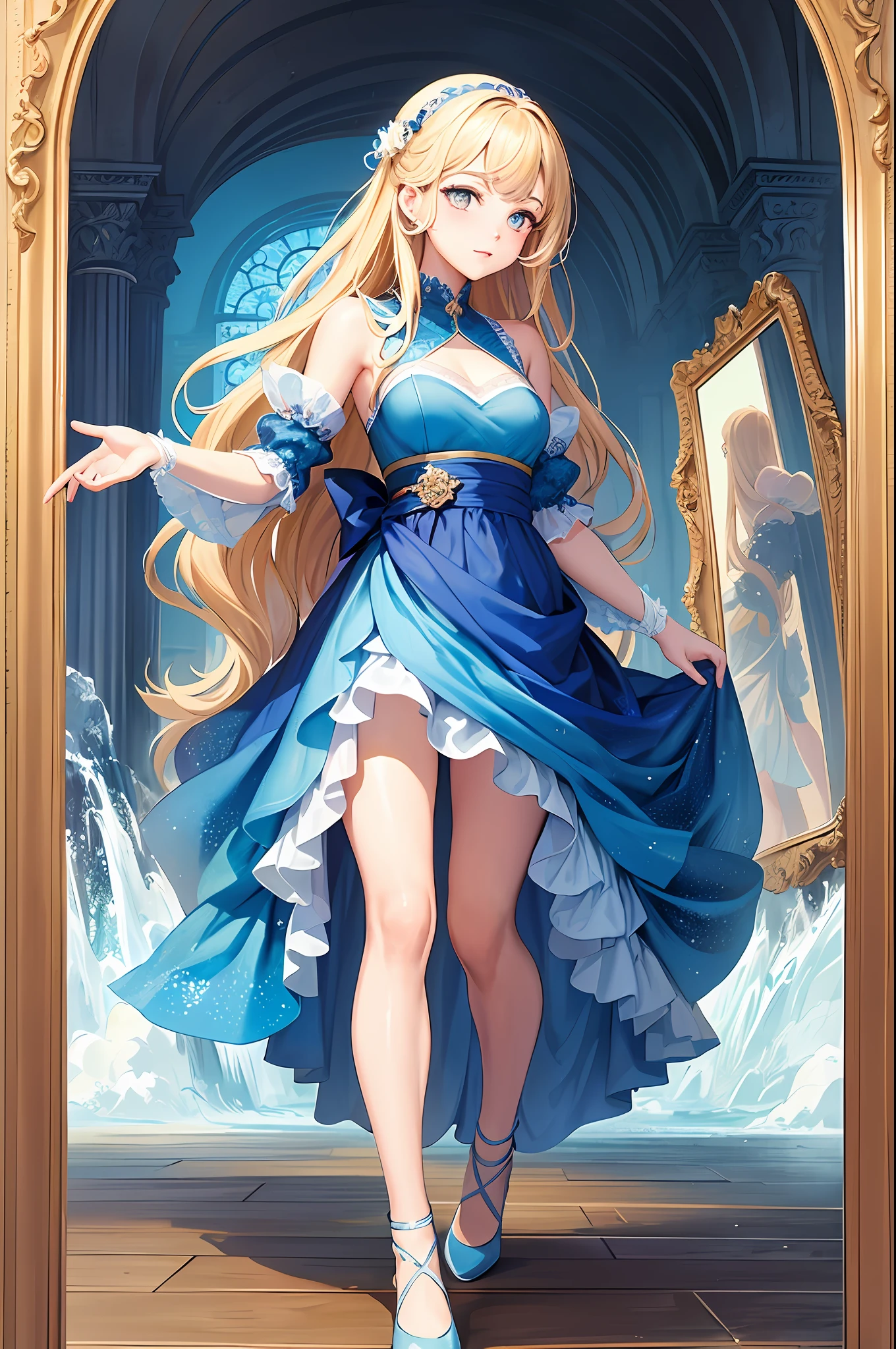 (Masterpiece, Top Quality, Best Quality, Official Art, Beautiful and Aesthetic: 1.2), (1 Girl: 1.3), (Fractal Art: 1.3), Ice Wall, Mirror