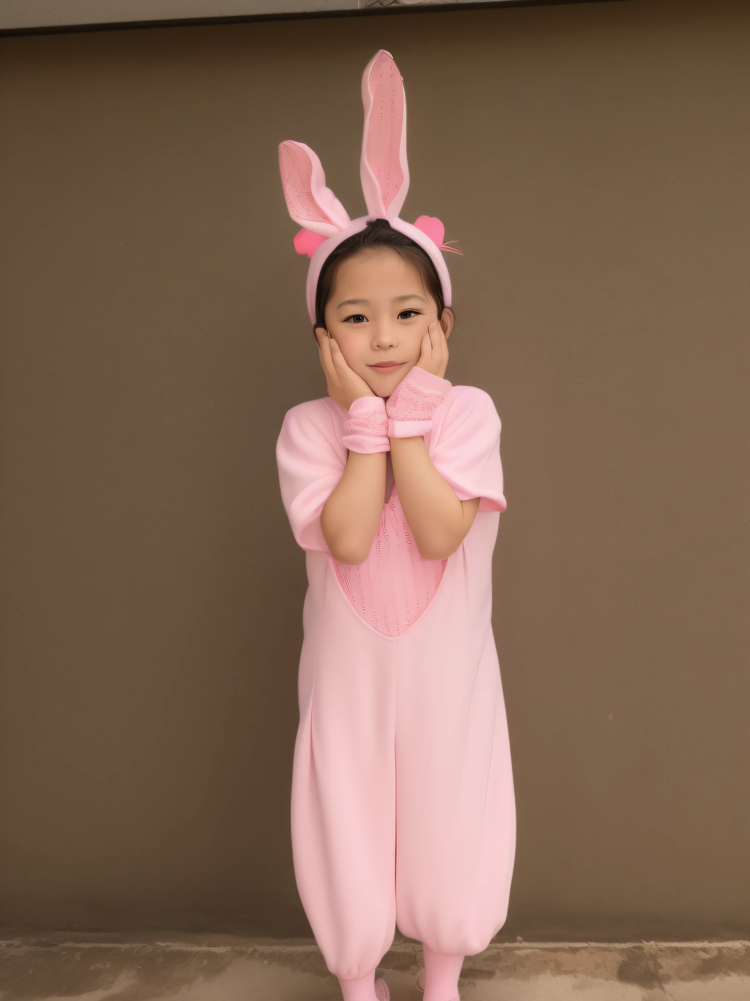 arafed  in bunny costume posing for a picture, wearing a pink rabbit costume, with bunny rabbit ears, bunny suit, bunny girl, wearing a bunny suit, costume, with bunny ears, with long floppy rabbit ears, with big rabbit ears, bunny, negao, chinese costume, full body with costume, rabbit, full costume, high quality costume