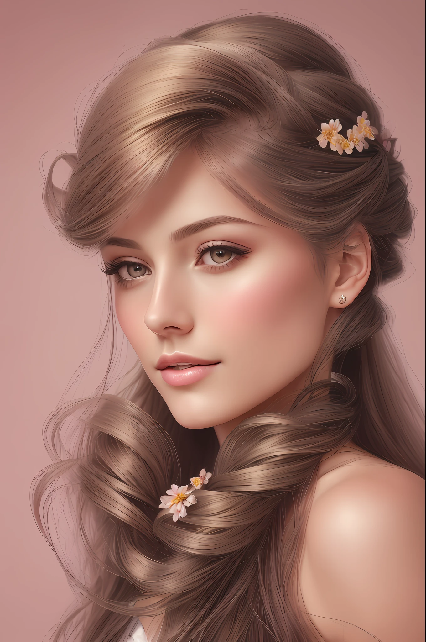 a woman with long hair and flowers in her hair, digital art of an elegant, beautiful portrait image, high quality portrait, detailed beautiful portrait, elegant digital painting, detailed beauty portrait, beautiful female face, beautiful digital art, digital art portrait, beautiful digital painting, realistic beautiful face, beautiful model girl, digital art. photo realistic, feminine beautiful face, beautiful face portrait