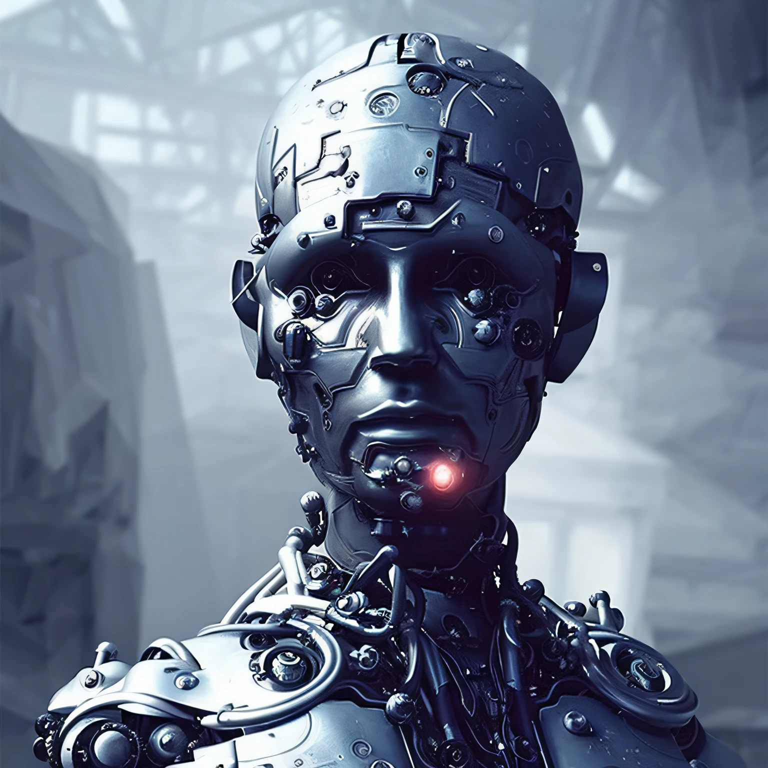 Cyborgdiffusion A fancy portrait of a cyborg by greg rutkowski, sung choi, mitchell mohrhauser, maciej kuciara, johnson ting, maxim verehin, peter konig, bloodborne, 8k photorealistic, cinematic lighting, hd, high details, dramatic, dark atmosphere, trending on artstation