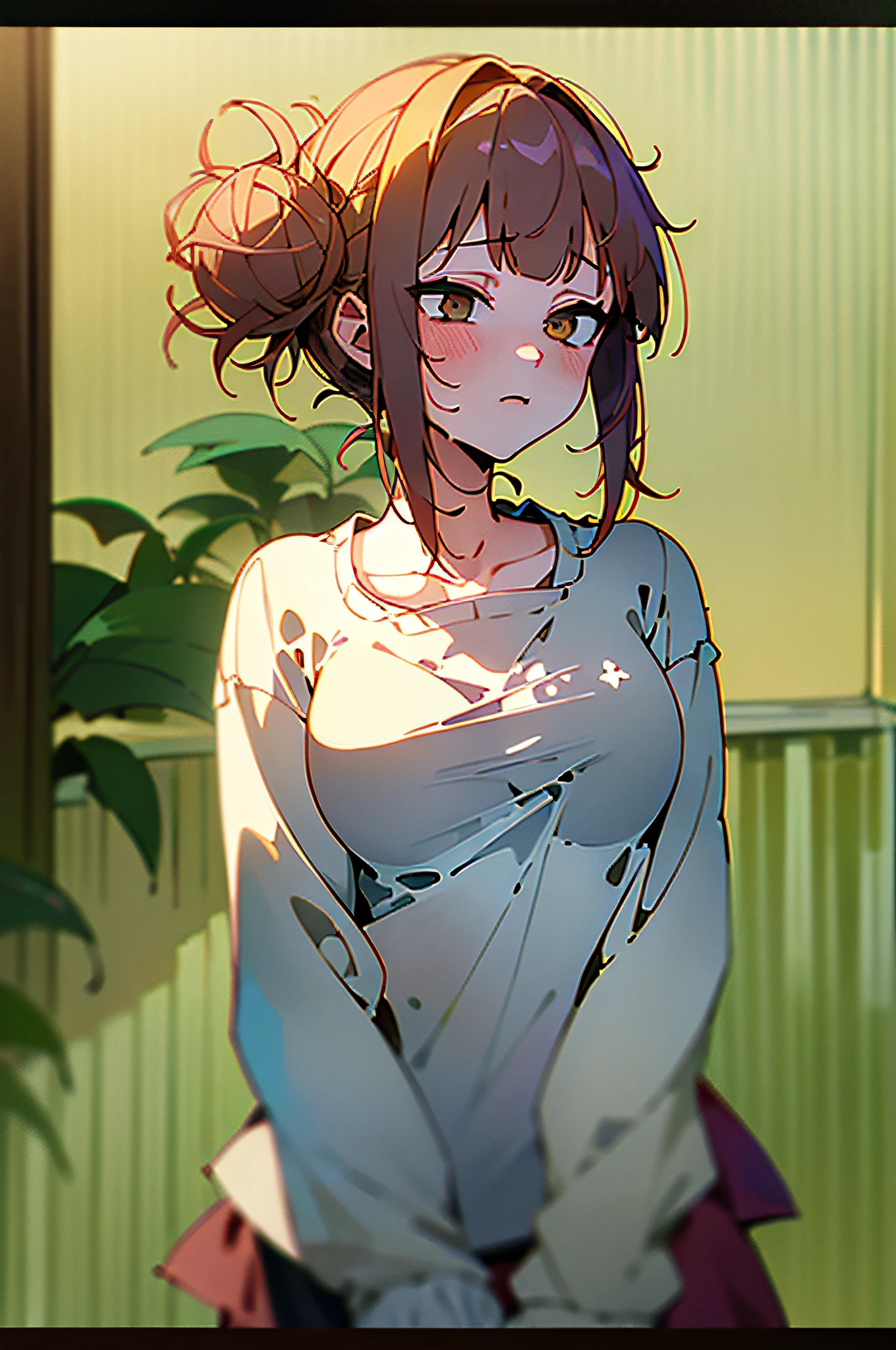 solo, stand in the kitchen, a girl, white shirt, milk falls on the chest area of the shirt, (delicate illustration:1.4), (renaissance art:1.4), (masterpiece:1.0), (best quality:1.4), (ultra highres:1.2), (photorealistic:1.4), (8k, RAW photo:1.2), (soft focus:1.4), (18yo:1.3), (sharp focus:1.4), detailed beautiful face, wet shirt,