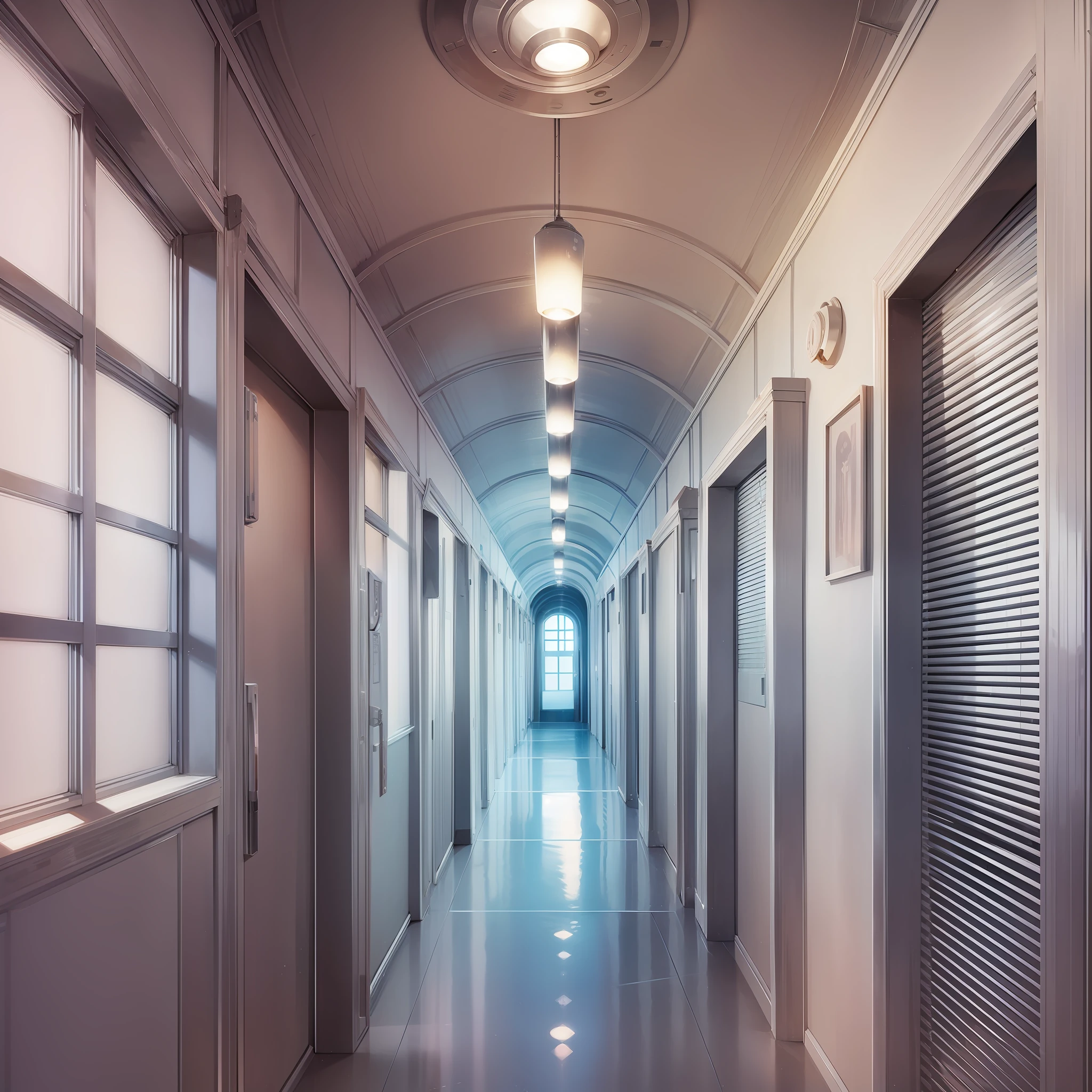 ((visual novel background)), futuristic white curved hallway