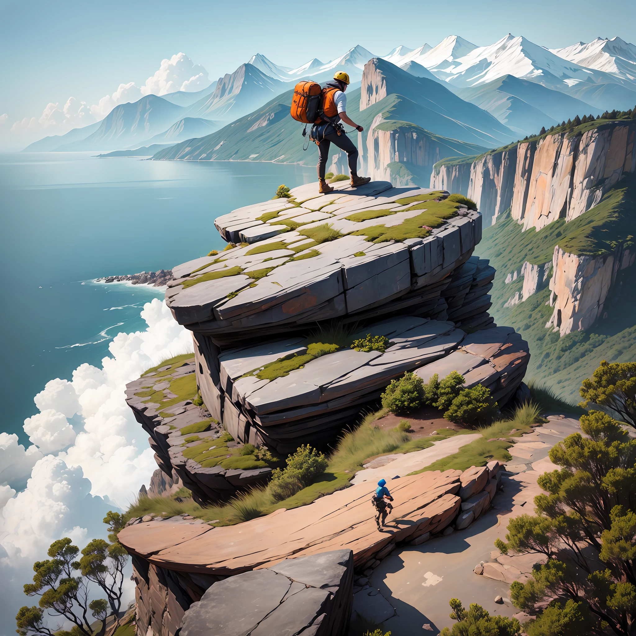 In the picture appears a rocky platform with a climber on the platform --auto --s2