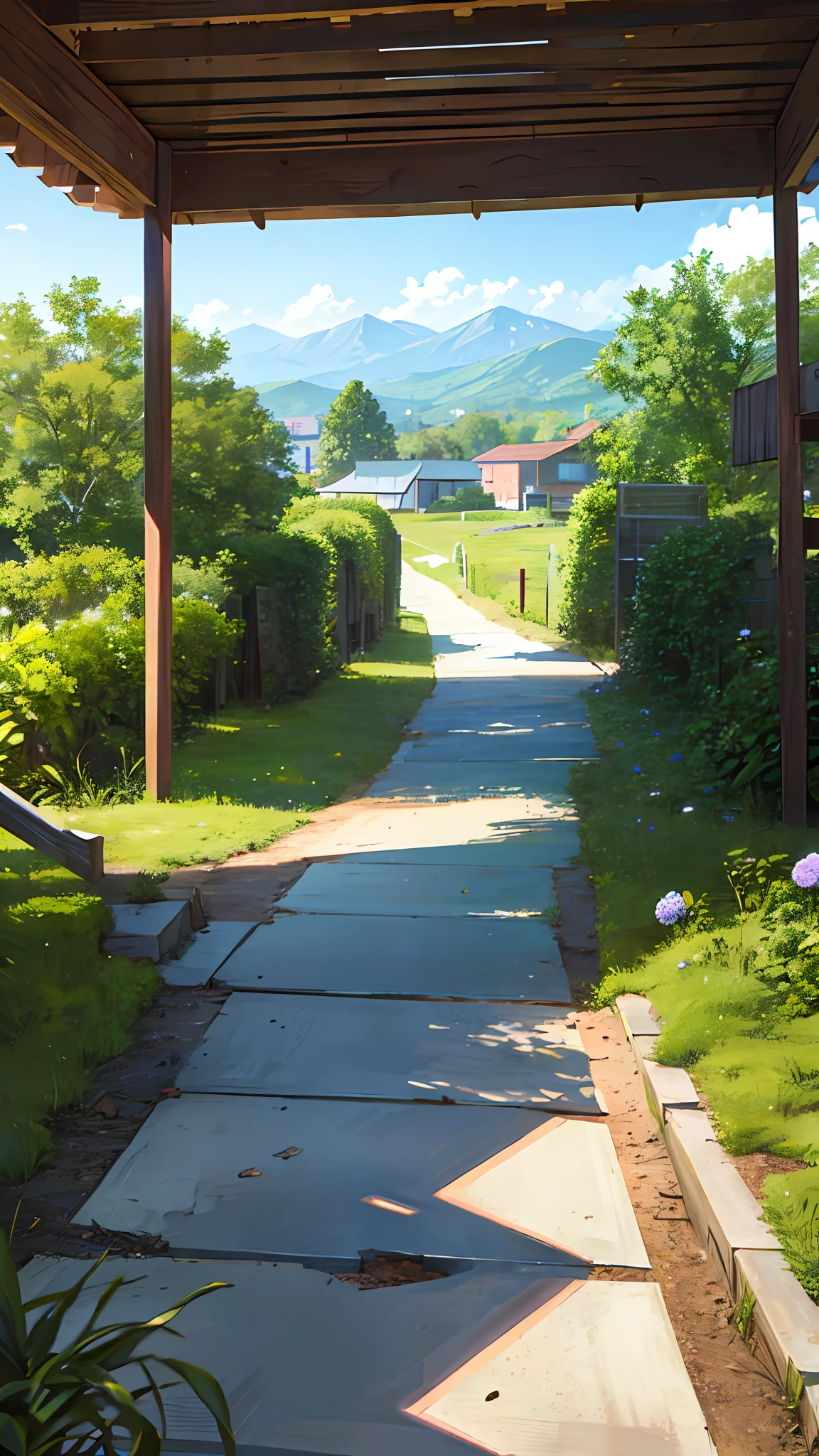 (ultra high res,photorealistic,best quality,photo-realistic),(8k,raw photo,best quality,masterplece),(photon mapping,radiosity,physically-based rendering,automatic white balance),real person,photograph,bridge, building, bush, city, cloud, day, door, fence, field,orest, garden, grass, house, hydrangea, mountain, nature, no_humans, outdoors, path, plant, potted_plant, purple_flower, road, scenery, sky, skyscraper, traditional_media, tree,