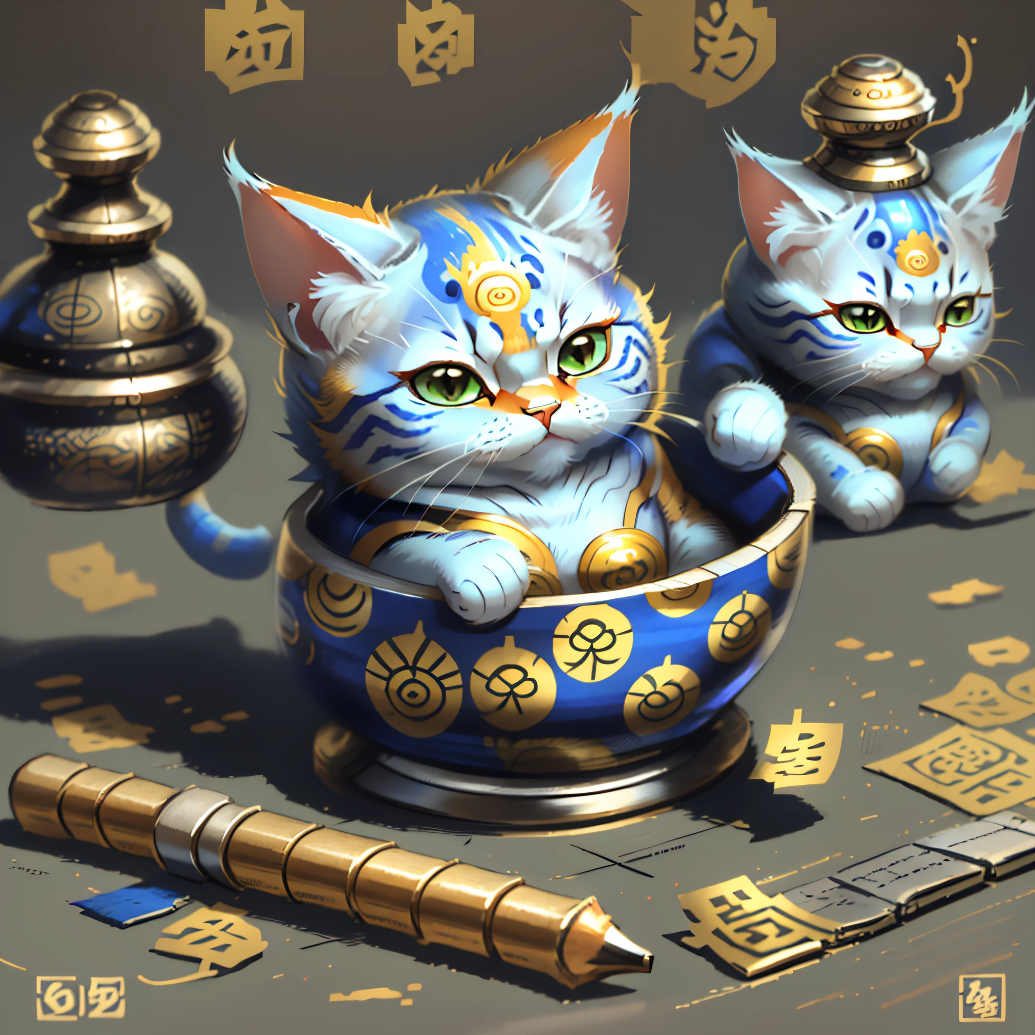 Maneki Neko, Seven Lucky Gods, Pencil Drawing --auto --s2
