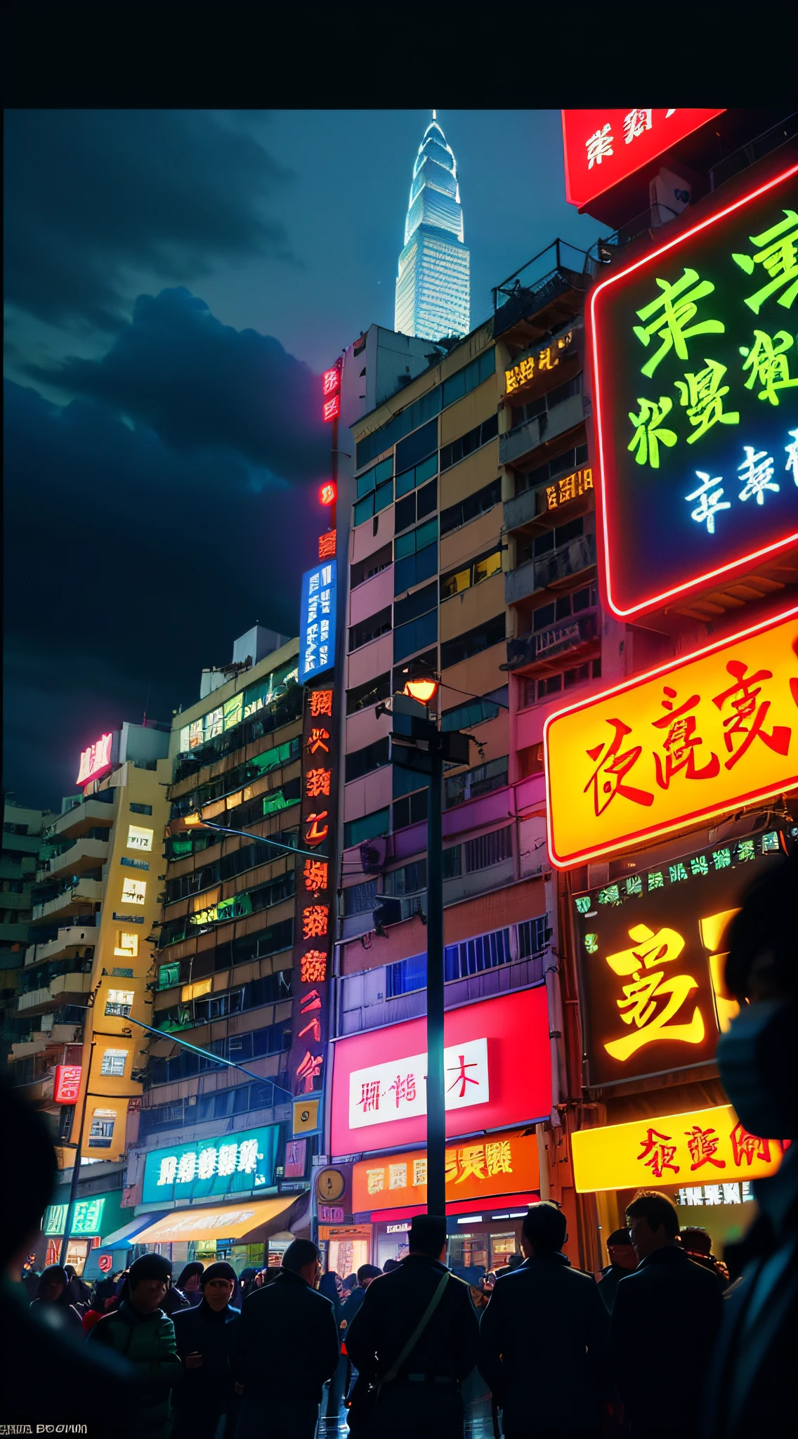 scenery, neon, (no humans:1.8), masterpiece, best quality, 8k, raw photo, absurdres, very dark navy, night, street, (buildings, hong kong, Liam Wong, kowloon walled city, humid:1.2), asian shopping district, (sharp focus, wide shot, dark background:1.8), rain, humid, (perspective, depth of field, bleach bypass:1.4), photorealistic, highres, ultra detailed, cinematic lighting, film grain, chromatic aberration