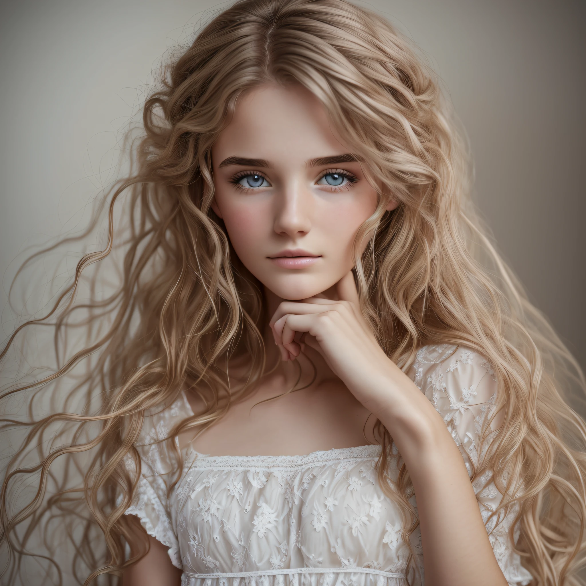 european young beautiful woman, nightgown, sleepy, wild hair, frail, medium shot, hyperrealystic, detailed, 4k, lightroom --auto --s2