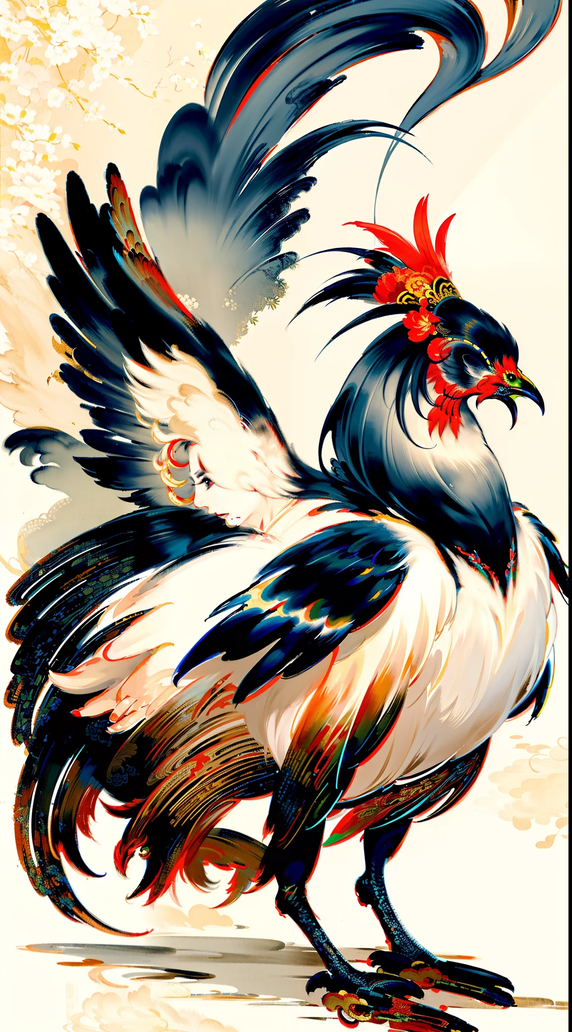 A Rooster,,Li Keran Digital Painting,pixabay,Art Deco,Rooster King,Rooster,,Rooster Illustration,((Ink Painting)),Chinese Painting Style,Chinese Watercolor Style,Traditional Chinese Ink Painting,Traditional Chinese Painting,Chinese Ink Painting,Traditional Chinese Art,Jin Yiwei