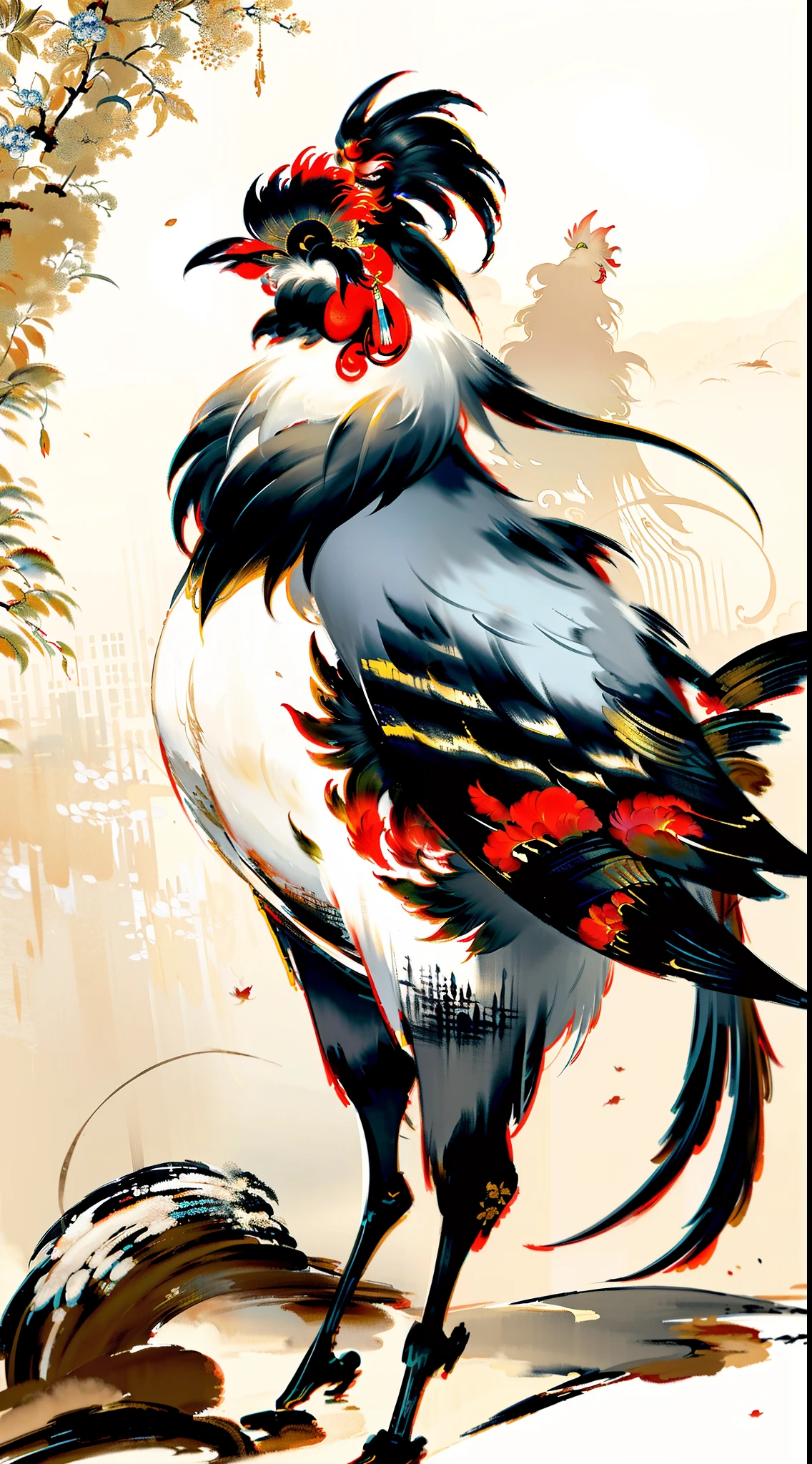 A Rooster,,Li Keran Digital Painting,pixabay,Art Deco,Rooster King,Rooster,,Rooster Illustration,((Ink Painting)),Chinese Painting Style,Chinese Watercolor Style,Traditional Chinese Ink Painting,Traditional Chinese Painting,Chinese Ink Painting,Traditional Chinese Art,Jin Yiwei