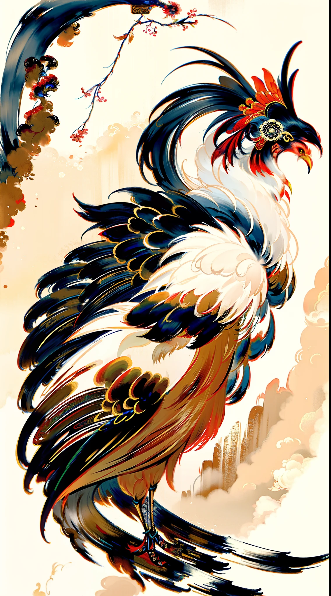 A Rooster,,Li Keran Digital Painting,pixabay,Art Deco,Rooster King,Rooster,,Rooster Illustration,((Ink Painting)),Chinese Painting Style,Chinese Watercolor Style,Traditional Chinese Ink Painting,Traditional Chinese Painting,Chinese Ink Painting,Traditional Chinese Art,Jin Yiwei