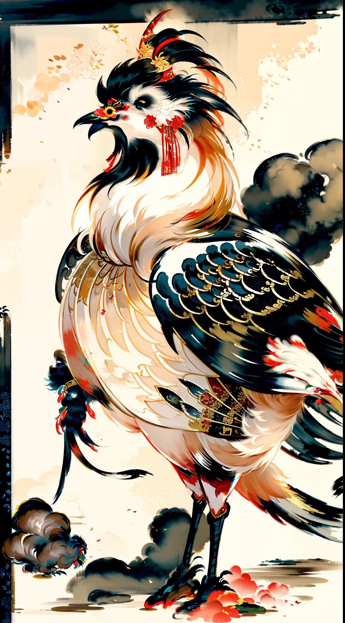 A Rooster,,Li Keran Digital Painting,pixabay,Art Deco,Rooster King,Rooster,,Rooster Illustration,((Ink Painting)),Chinese Painting Style,Chinese Watercolor Style,Traditional Chinese Ink Painting,Traditional Chinese Painting,Chinese Ink Painting,Traditional Chinese Art,Jin Yiwei