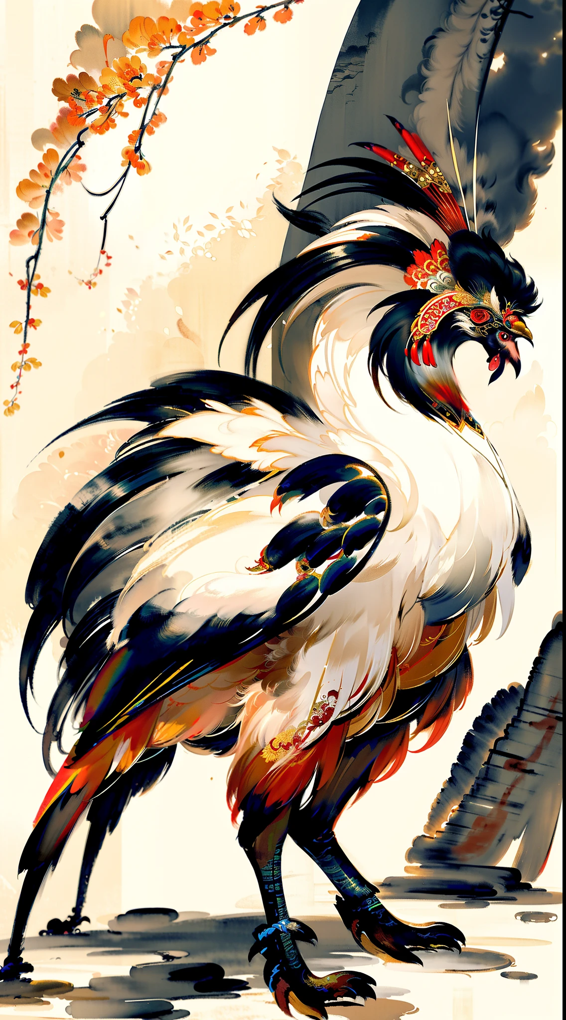 A Rooster,,Li Keran Digital Painting,pixabay,Art Deco,Rooster King,Rooster,,Rooster Illustration,((Ink Painting)),Chinese Painting Style,Chinese Watercolor Style,Traditional Chinese Ink Painting,Traditional Chinese Painting,Chinese Ink Painting,Traditional Chinese Art,Jin Yiwei