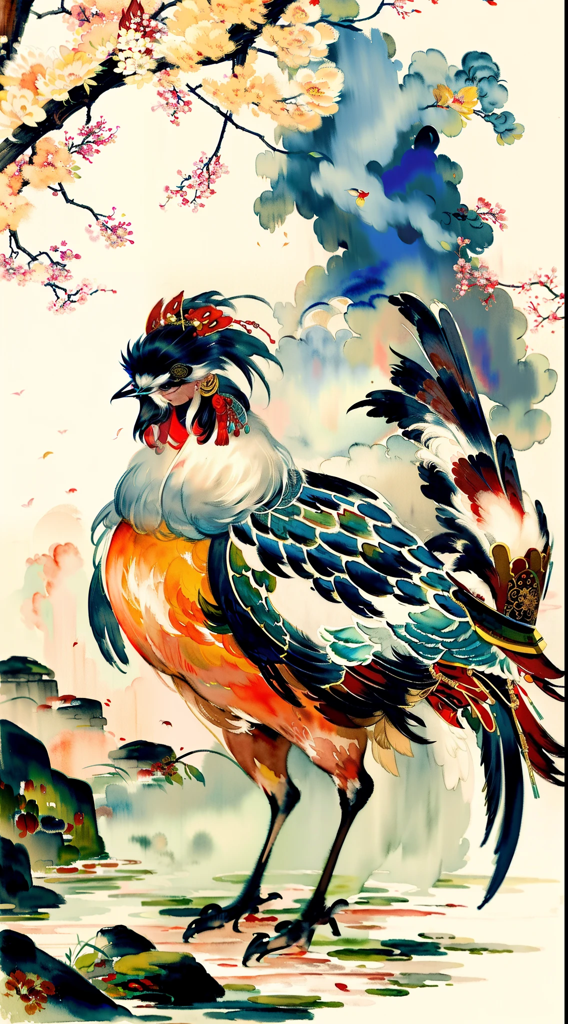A Rooster,,Li Keran Digital Painting,pixabay,Art Deco,King of Roosters,Rooster,,Rooster Illustration,((watercolor)),Chinese painting style,Chinese watercolor style,Traditional Chinese ink painting,Traditional Chinese painting,Chinese ink painting,Chinese ink painting,Traditional Chinese art,Jin Yiwei