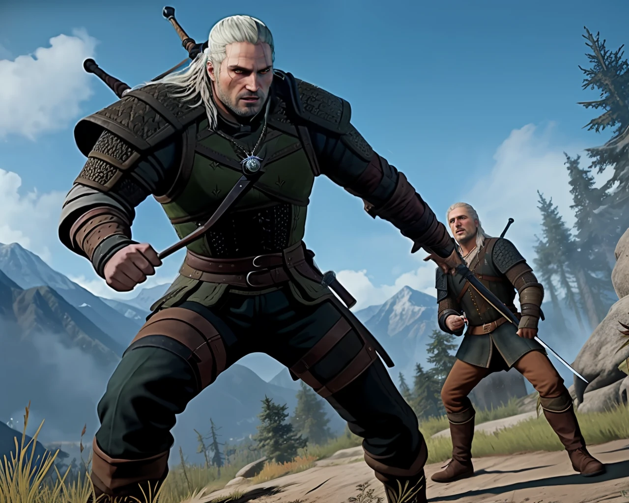A Witcher fighting a monster