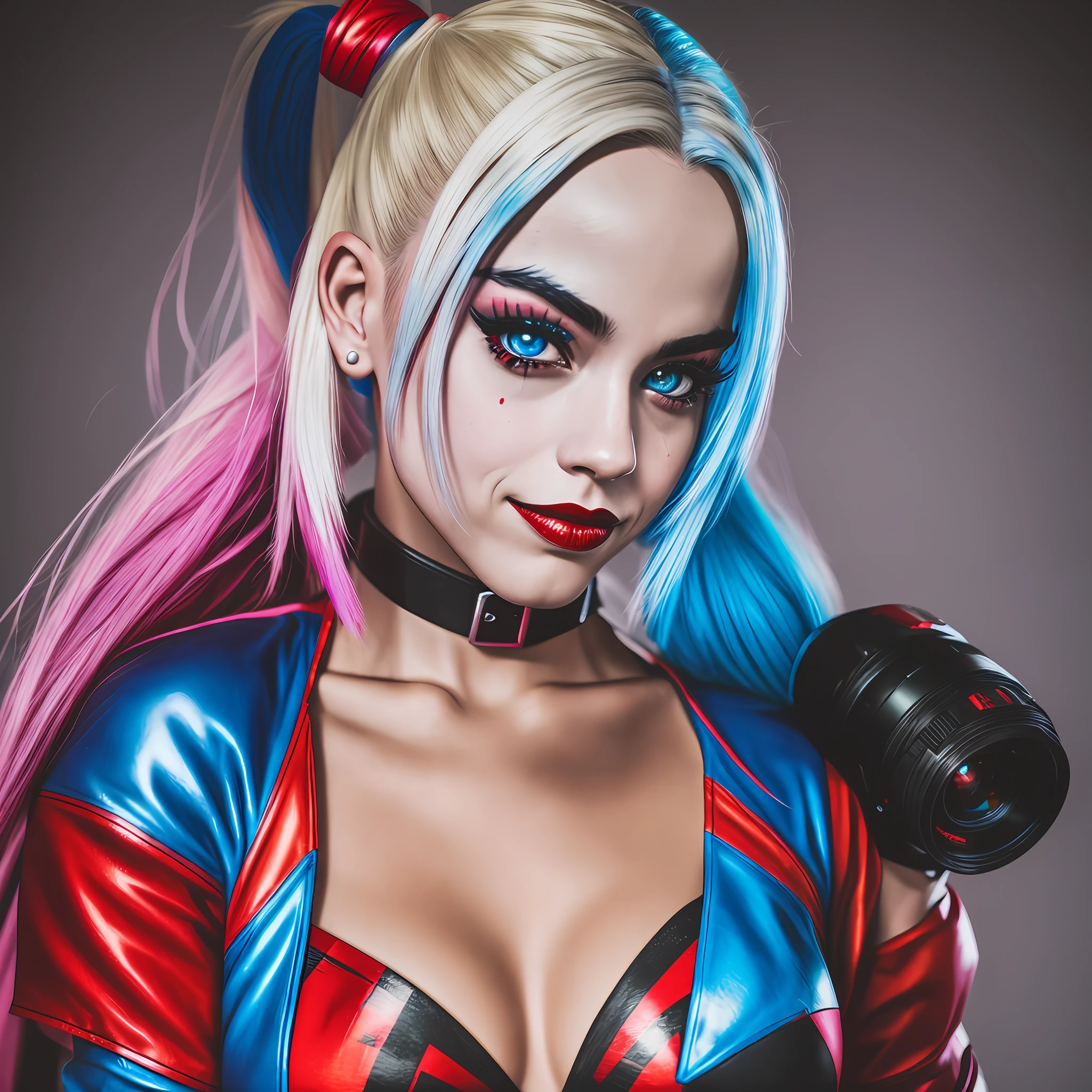 Harley Quinn, 8k, uhd, severe low lighting, high quality, sharp focus, fujifilm XT3 --auto --s2