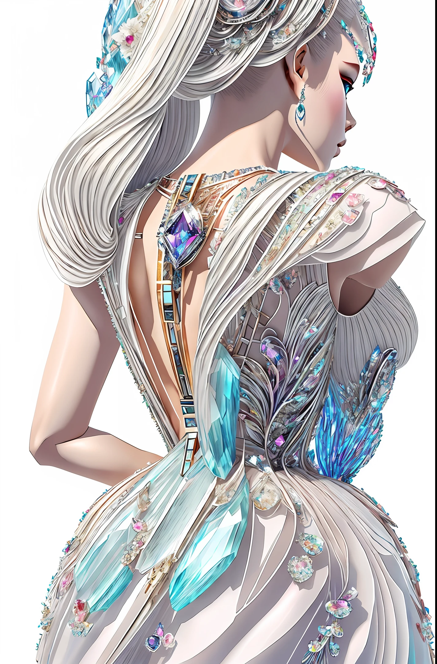 A dress made of crystal jewelry and beauty (back: 1.6) close-up, back crystal jewelry sparkling, dazzling, popular in CG society, fantasy art, a beautiful art illustration, beautiful digital art, beautiful digital illustration, great digital art with details, detailed digital anime art, beautiful anime art, beautiful character drawing, highly detailed exquisite fan art, exquisite digital illustration