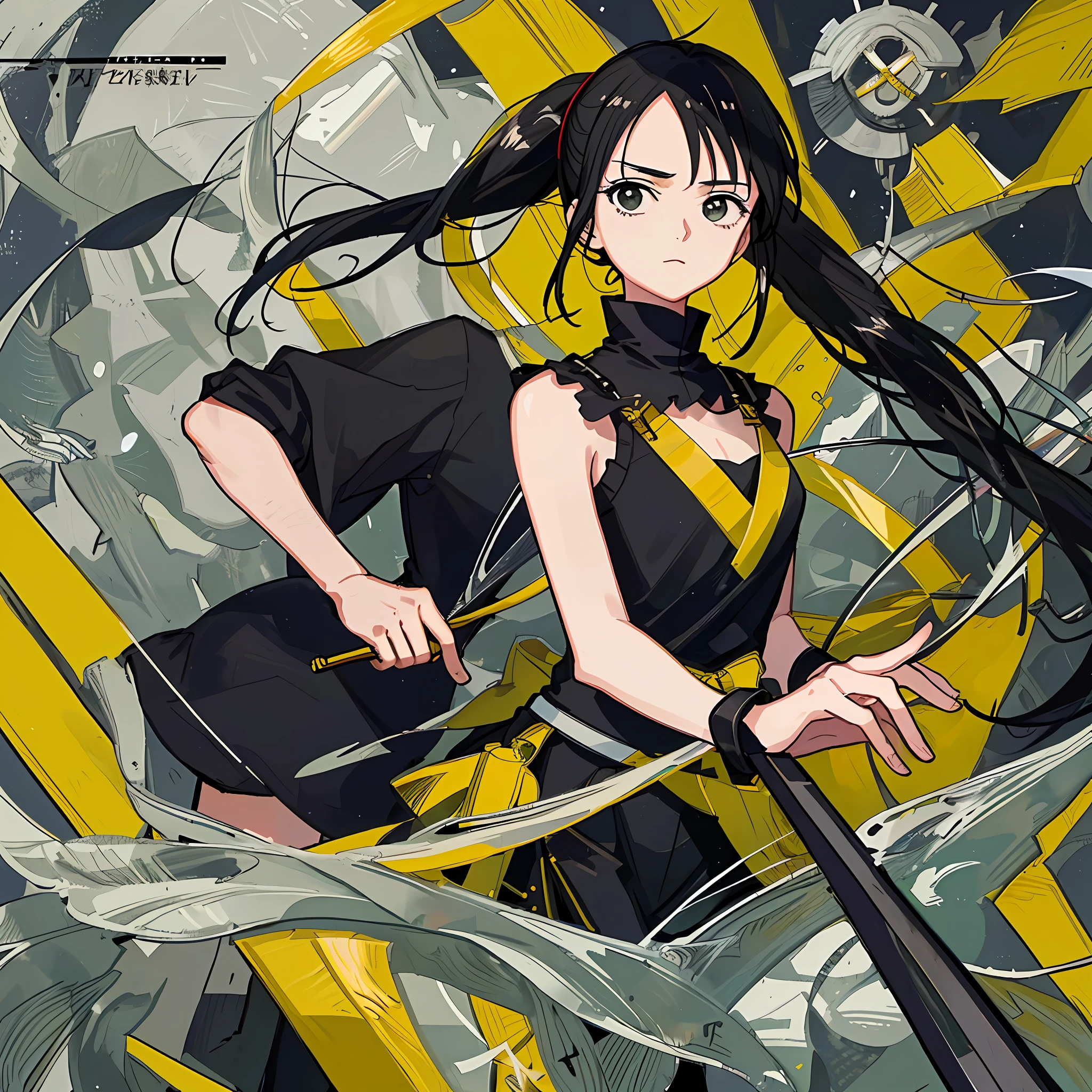 (Masterpiece), (Best Quality), (Super Detail),(Illustration), 1 Woman, Black Hair, Ponytail Hair, Black Clothing, by Yoshihiro Togashi, Manipulating Black Shadows.