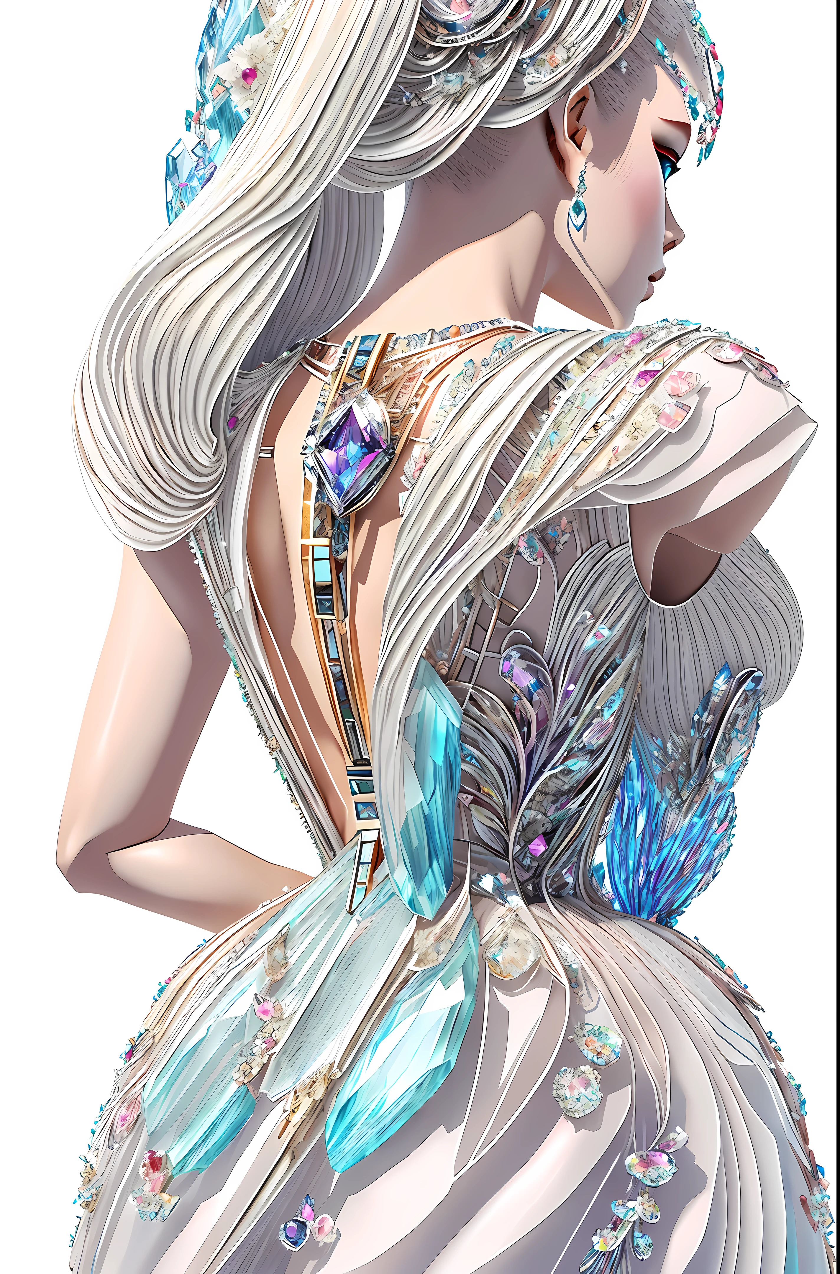 A dress made of crystal jewelry and beauty (back: 1.6) close-up, back crystal jewelry sparkling, dazzling, popular in CG society, fantasy art, a beautiful art illustration, beautiful digital art, beautiful digital illustration, great digital art with details, detailed digital anime art, beautiful anime art, beautiful character drawing, highly detailed exquisite fan art, exquisite digital illustration