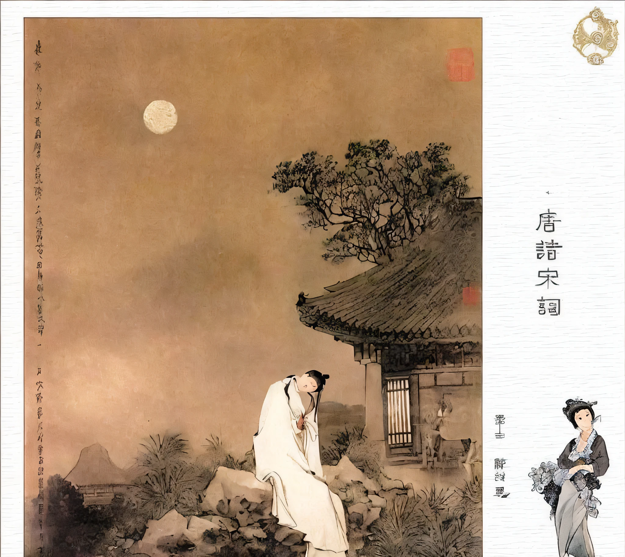 chinese painting of a woman in a white dress and a man in a black suit, inspired by Tang Yin, by Chen Daofu, by Guan Daosheng, by Ma Yuanyu, inspired by Zhang Shunzi, qi sheng luo, by Gu An, traditional chinese painting, by Zhang Shunzi, by Wu Daozi