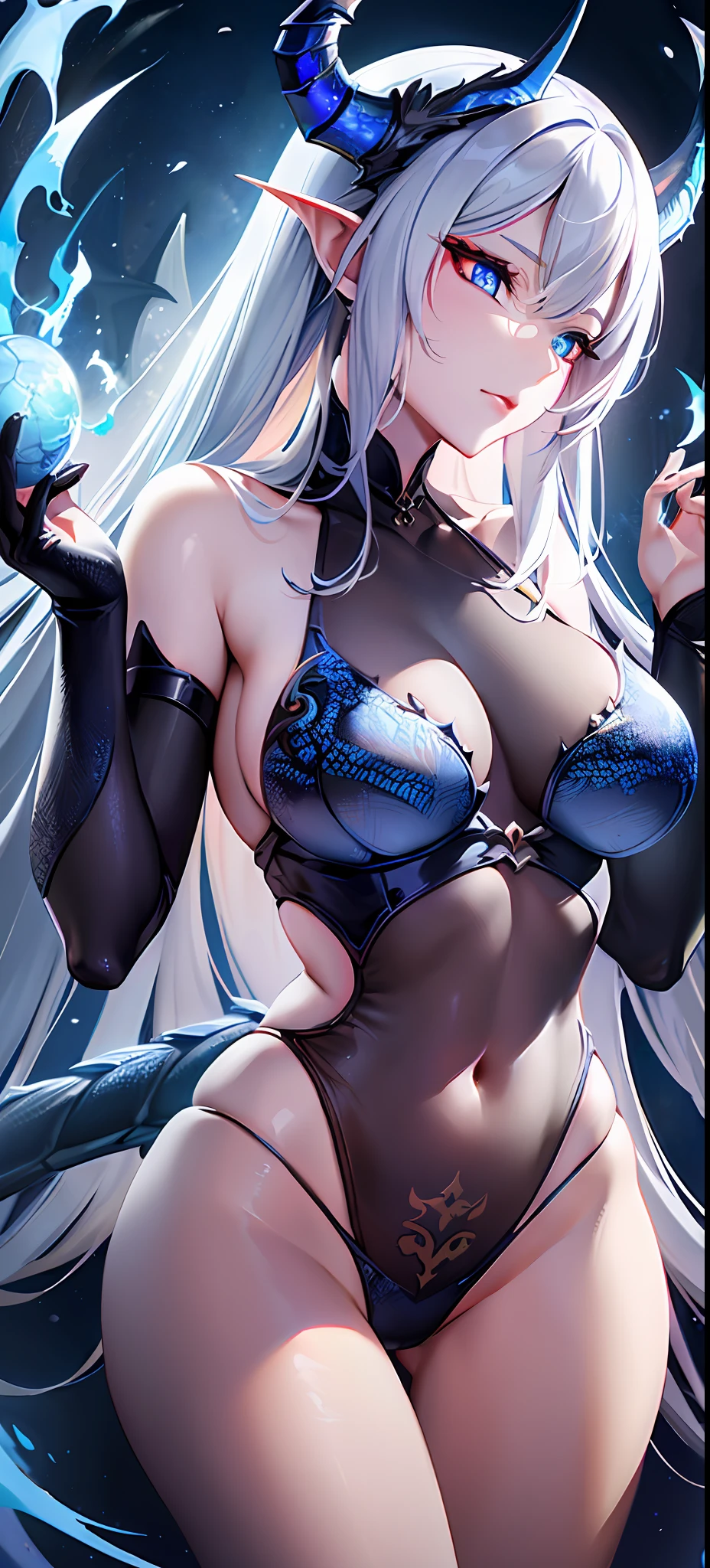 (original) , (very detailed wallpaper) , very detailed illustrations, (1 Girl) , perfect female body, beautiful eyes, (delicate face) , white hair, blue eyes, (Bai Long Maiden) , (Dragon Wings) , (dragon scales) , (Dragon Tail) , (Dragon Claws) , blue Eyes, Bai Long, (attack pose) , (blue flames burning everywhere) , perfect detail, (seductive expression) , impact, (shiny skin) , (best lighting) ,(dragon horns),dragon arm, dragon girl, tattoo, (super-complex detail) , 4k unity, (superdetailed CG: 1.2) , (8K: 1.2),((Lifelike1.4))