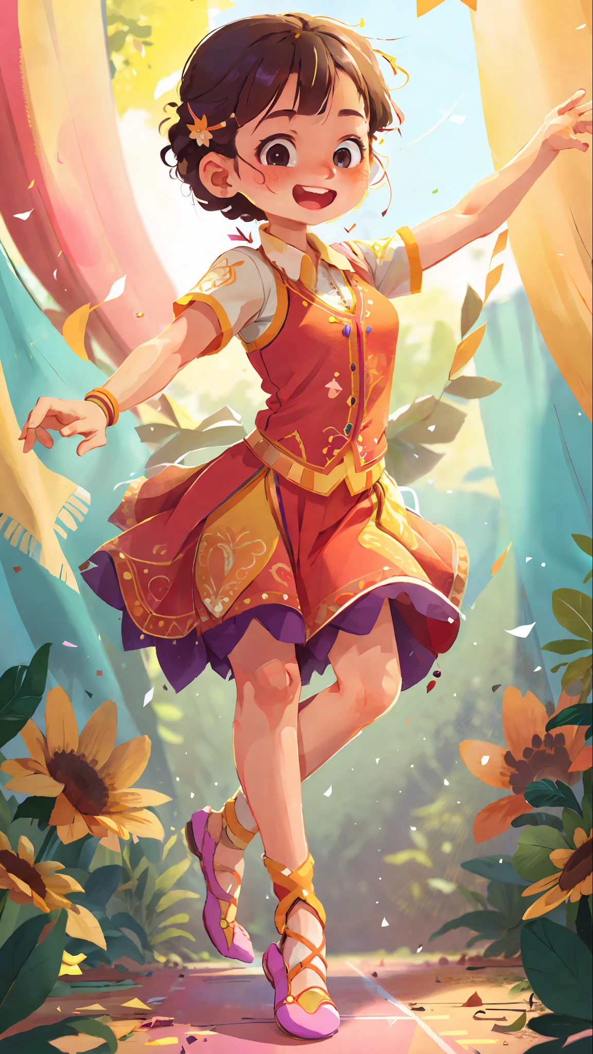 (SFW), Young Woman, Dance, Graceful Dance, Sweat, Full Body, Happy, Happy, Perfect Quality, Clear Focus, Colorful, Perfect Face, Intricate Details, Wide Angle Lens --v 6