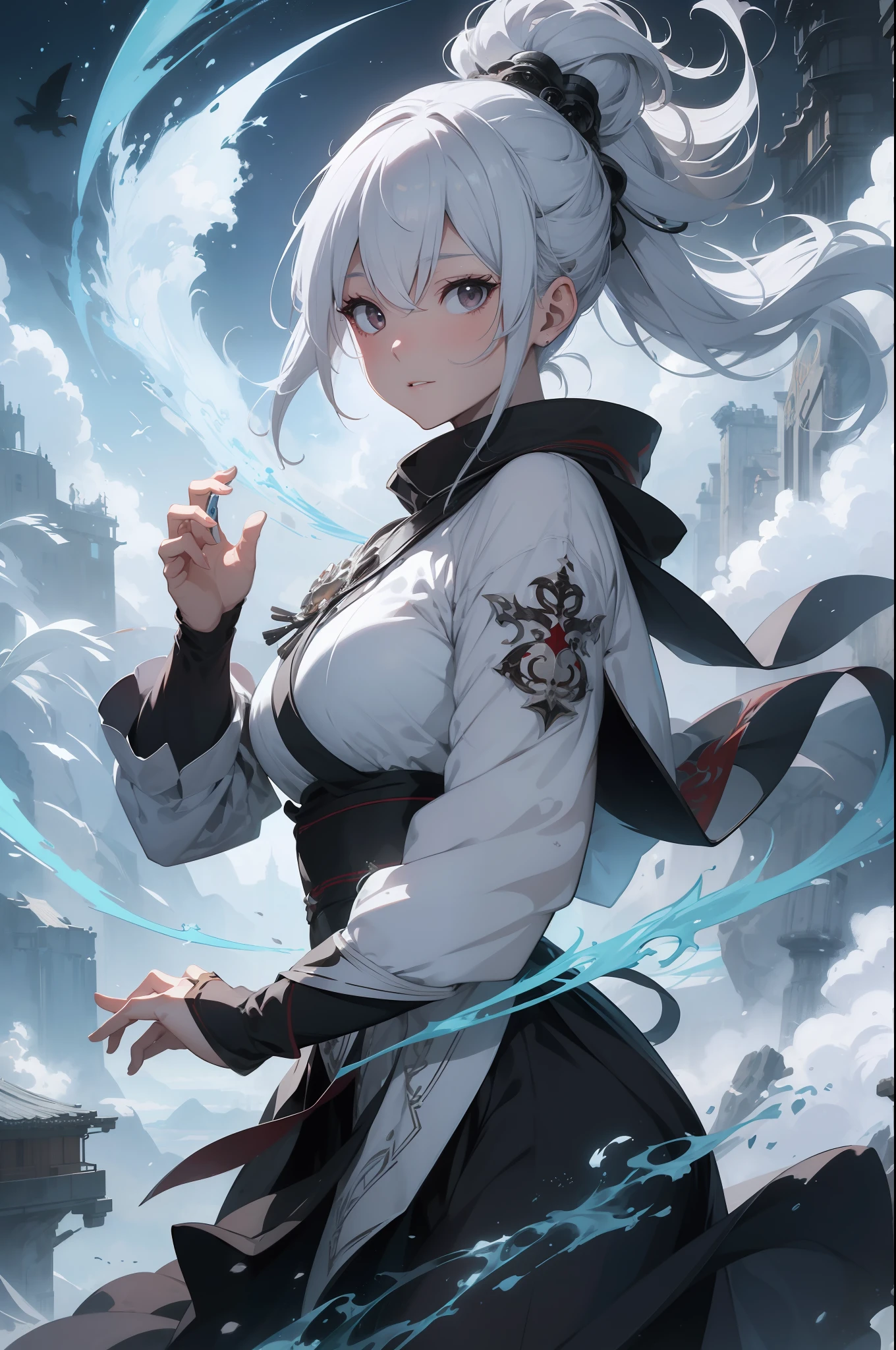 a close up of a woman with white hair and a white mask, beautiful character painting, guweiz, artwork in the style of guweiz, white haired deity, by Yang J, epic exquisite character art, stunning character art, by Fan Qi, by Wuzhun Shifan, guweiz on pixiv artstation