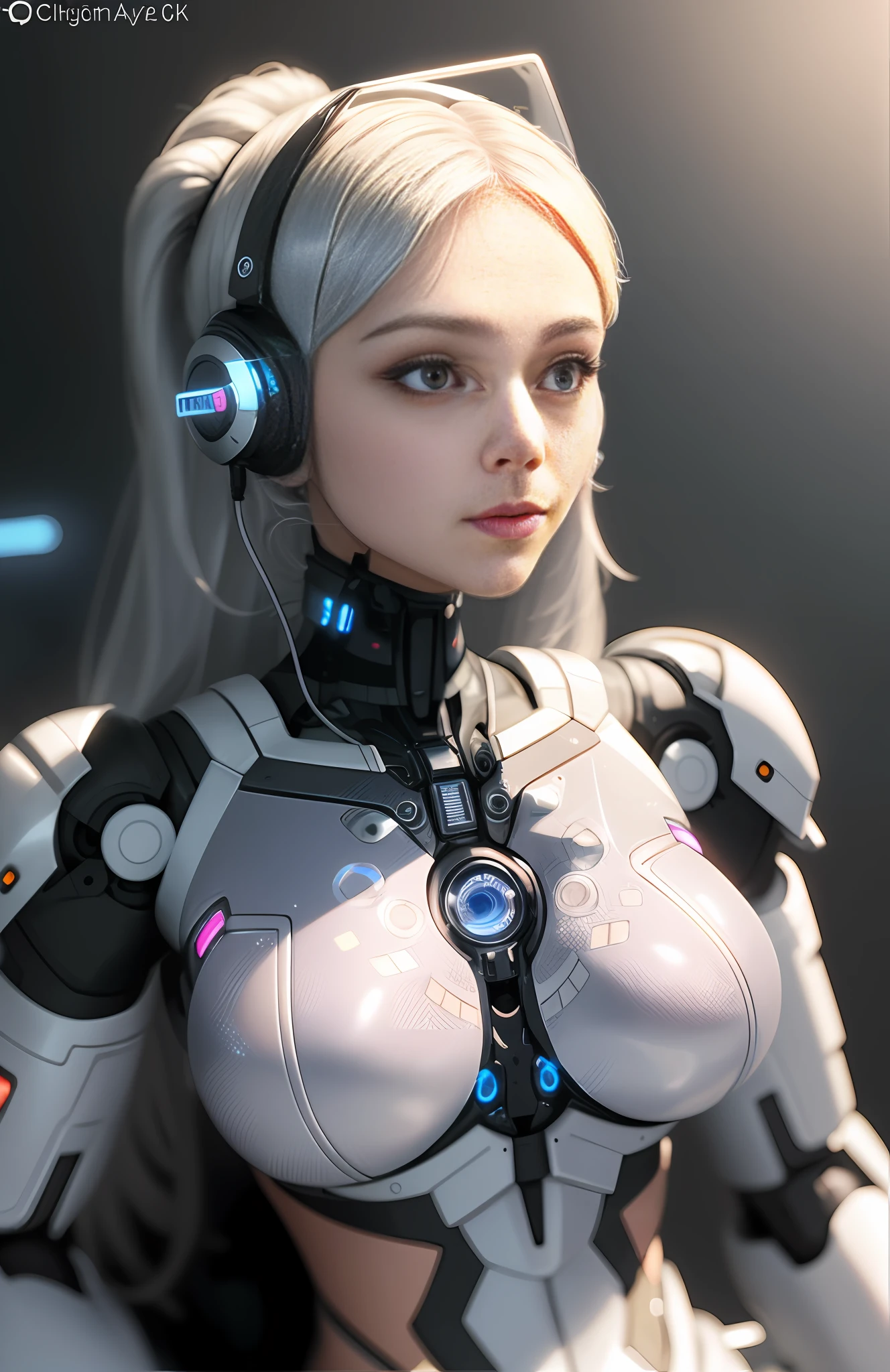 Live action, raw photo, close-up of woman in futuristic suit with headphones, cute cyborg girl, beautiful white girl cyborg, beautiful girl cyborg, perfect android girl, perfect anime cyborg woman, smooth digital concept art, cyborg girl, 8K, cyborg - silver haired girl, cyborg - girl, beautiful android woman Beautiful female android, beautiful cyborg girl
