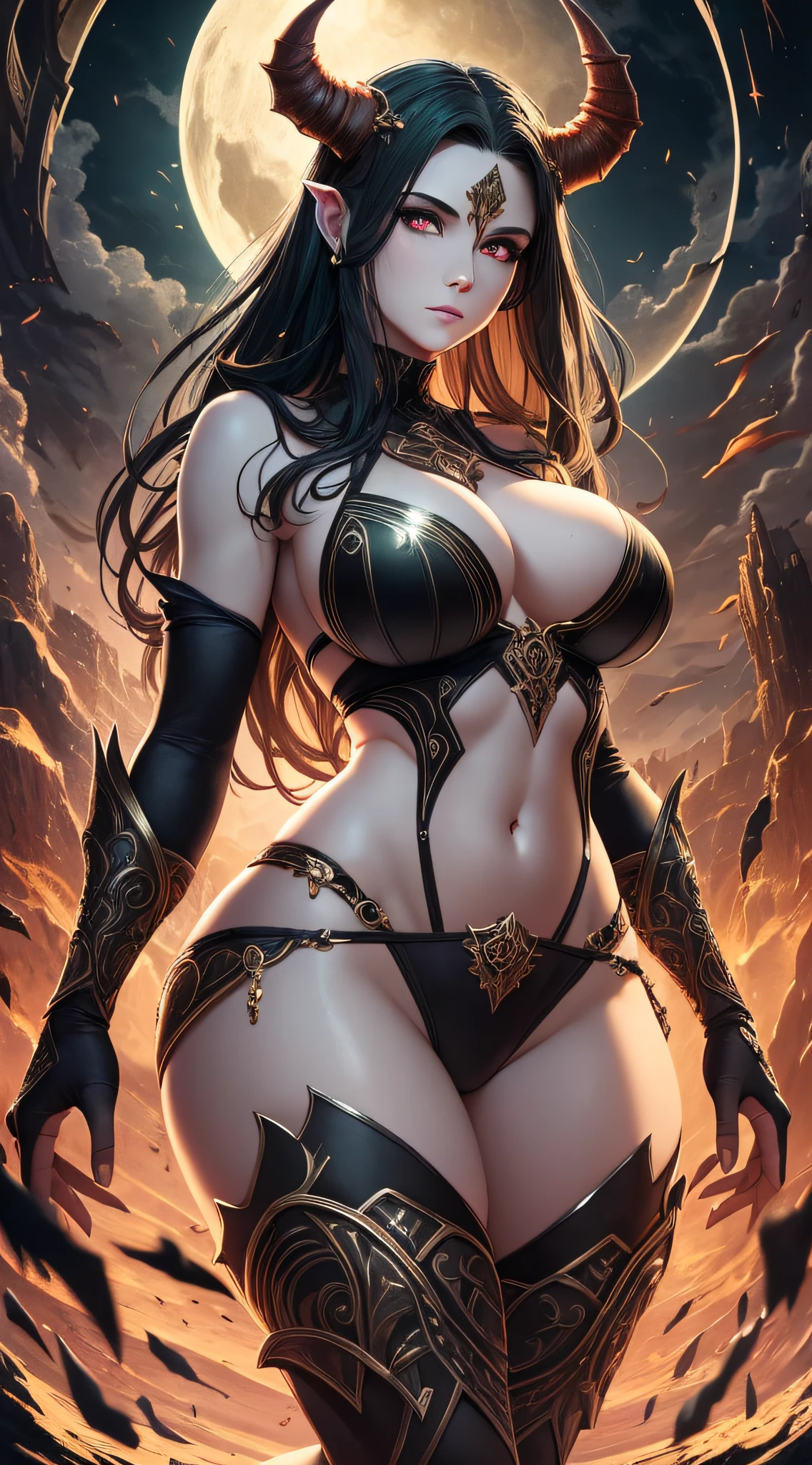 Cthulhu style, A giant minotaur in smog, There was a mysterious rune glowing green on the chest, Red eyes staring at the moon in the sky, There is a woman at its feet, Mage, ywllow bikini, An atmosphere of terror, Full body diagram, illust, hyperrealistic, ultra HD, Masterpieces, asuper detail, High Detailed, award, best qua4lity, Masterpieces, asuper detail, High Detailed, high qualit, award-winning, best quality , ccurate, Textured skin, high quality, Anatomically correct, Textured skin --auto --s2