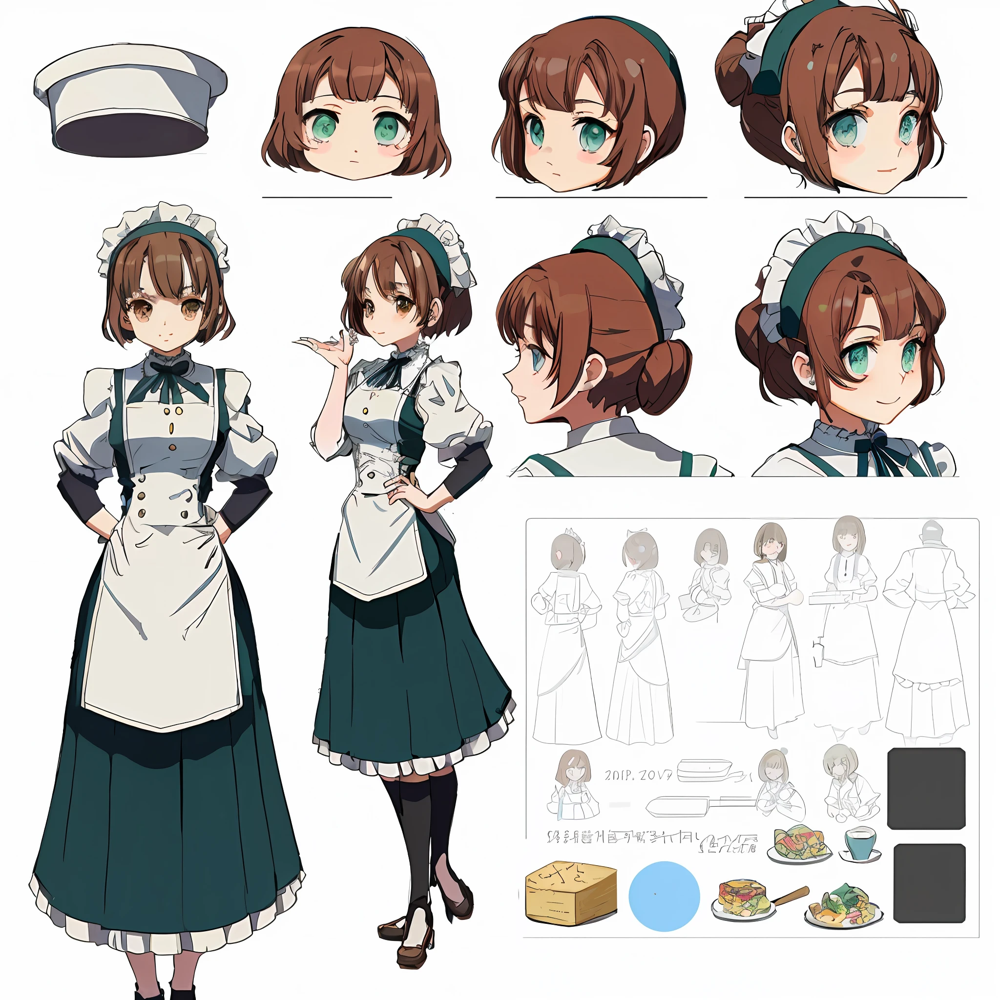 Maid with brown hair, bob hair, 20 year old woman