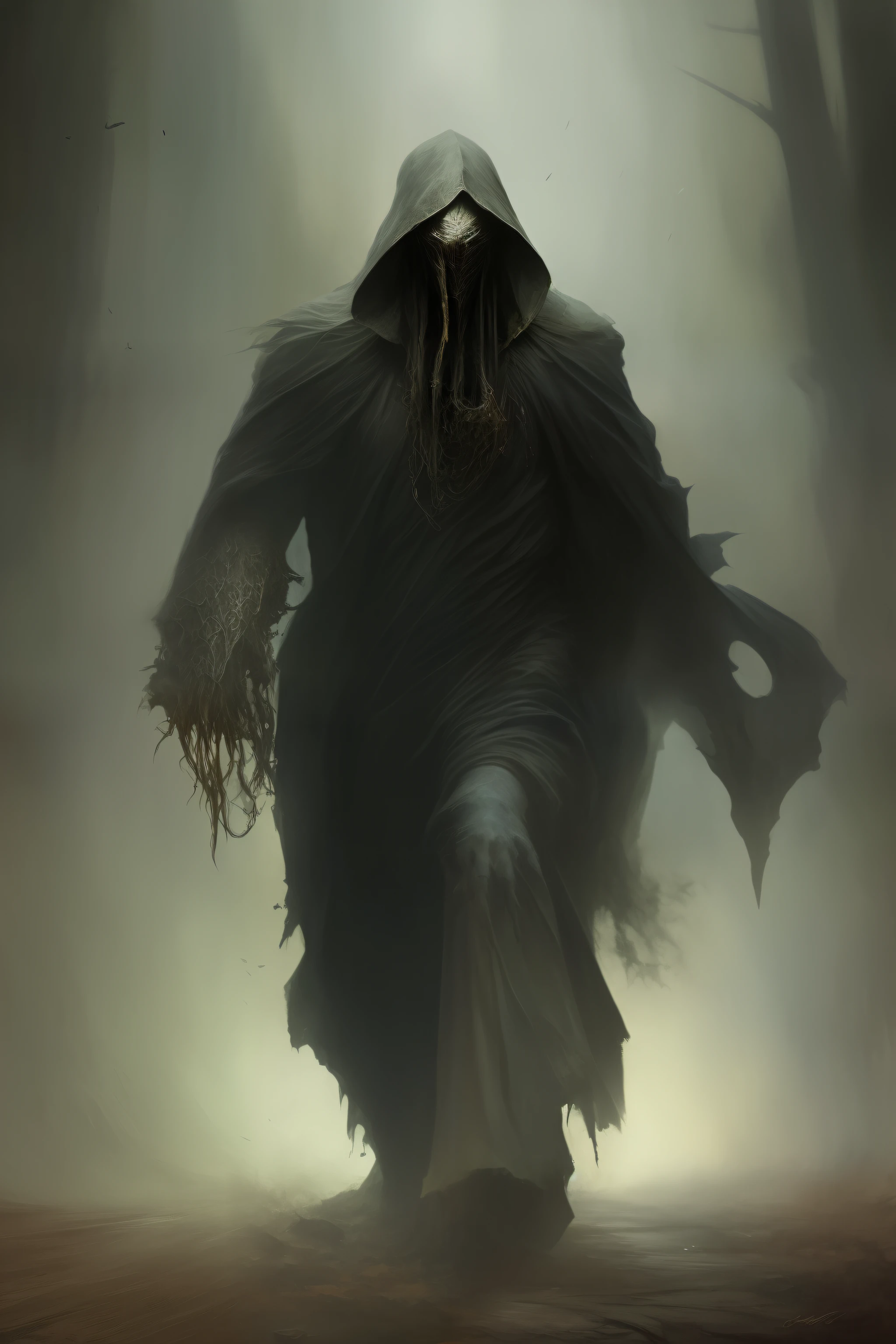 portrait of hyperdetailed terrifying dementor from harry potter cinematic shot on canon 5d ultra realistic skin accurate hands Steve Henderson Fabian Perez Henry Asencio Jeremy Mann Marc Simonetti fantasy magical horror atmosphere