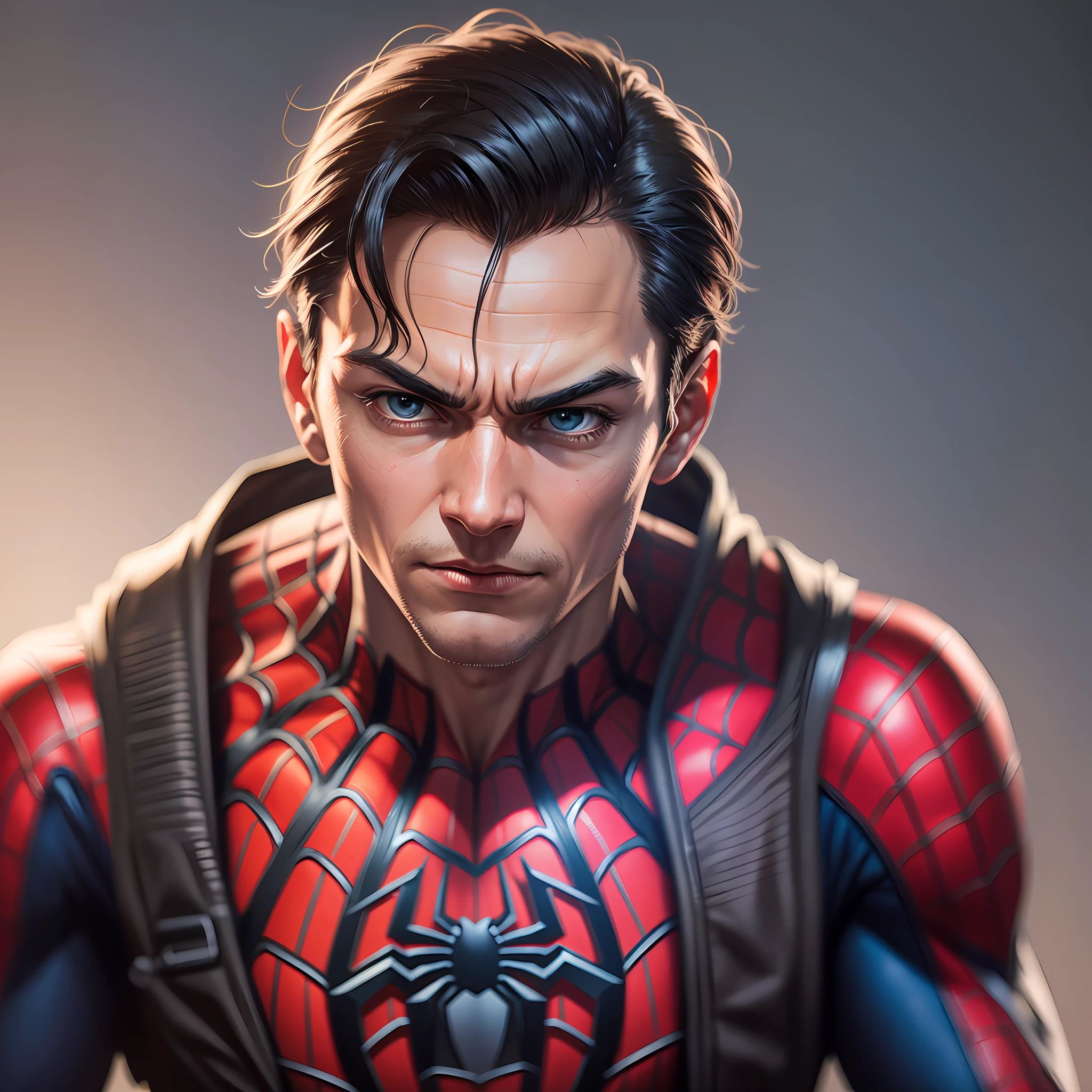 Spider-man without mask, 8k, uhd, severe low lighting, high quality, sharp focus, fujifilm XT3 --auto --s2