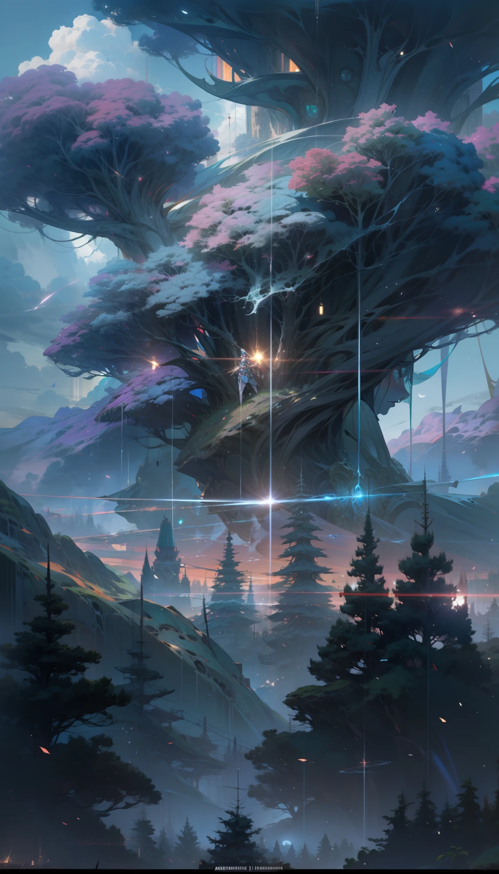 Sky, Clouds, holding_weapon, no_humans, Glow, giant_ trees , cyberpunk_Architecture, "sky, cloud, glowing, big trees , building, cybernetic _trees, tree_mech, sci-fi, cityscape, realistic, mechanical" Science Fiction, Cities, Rendered in Octane, hyper realistic, 8k, epic composition, cinematic, octane render, artstation landscape vista photography by Carr Clifton & Galen Rowell, 16K resolution, Landscape veduta photo by Dustin Lefevre & tdraw, 8k resolution, detailed landscape painting by Ivan Shishkin, DeviantArt, Flickr, rendered in Enscape, Miyazaki, Nausicaa Ghibli, Breath of The Wild,,trending in artstation, cgsociety, 8k post-processing highly detailed,Junji Murakami, Mucha Klimt, Sharandula, Hiroshi Yoshida, Tom Bagshaw, Ross Tran, Artgerm,Craig Mullins,dramatic,Junji Murakami, moody lighting rendered by octane engine,characters 8K symmetrical arstation, cape,cinematic lighting, intricate details, 8k detail post processing, hyperealistic, octane rend, Zdzisław Beksiński style, ar 2:3 Reality Reality --auto --s2