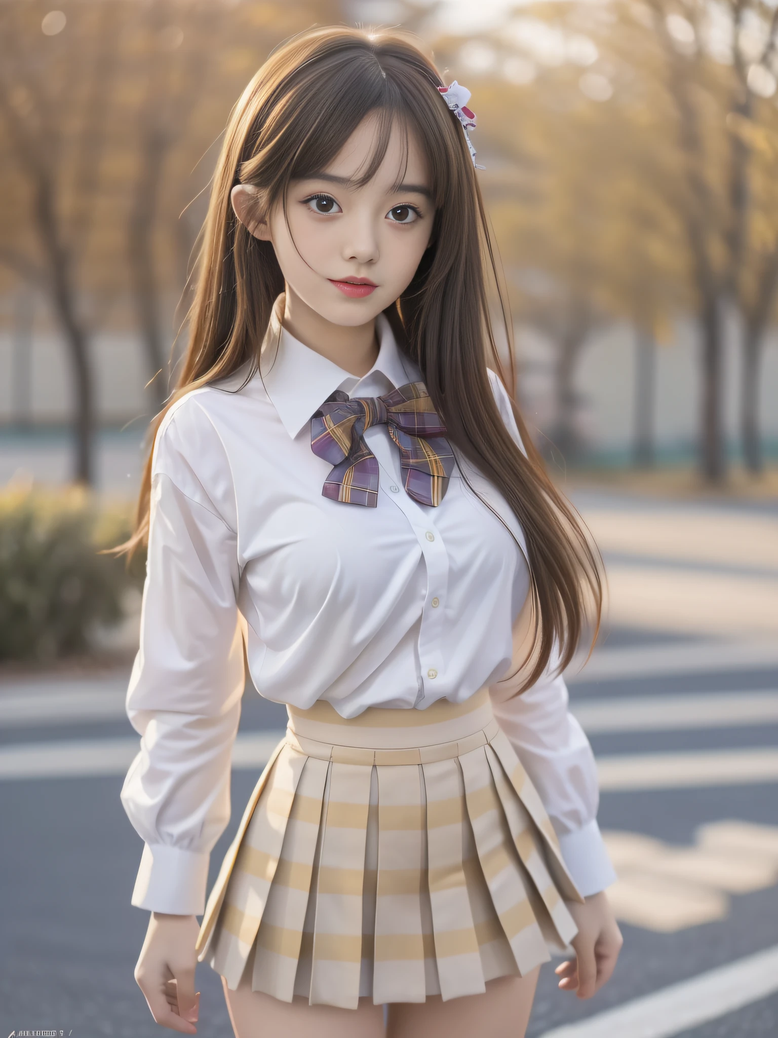 (8K, Best Quality, Masterpiece: 1.2), Realistic, Ultra High Resolution, Intricate Details, 1 Girl, Beautiful Face, JK Suit, White Shirt, Yellow Bow Tie, Yellow Skirt, Plaid Skirt, Pleated Skirt, Upper Body, Standing, Wide Angle Lens, Surreal Schoolgirl, Surreal Schoolgirl, Realistic Anime 3 D Style, Realistic Schoolgirl, Smooth Anime CG Art, 3 D Anime Realistic, Beautiful Anime High School Girls, Sakimichan HDRI, Fantastic school student uniform, realistic anime, realistic young anime girl (8K, best quality, masterpiece: 1.2), realistic, super high resolution, intricate details, 1 girl, beautiful face, JK suit, white shirt, upper body